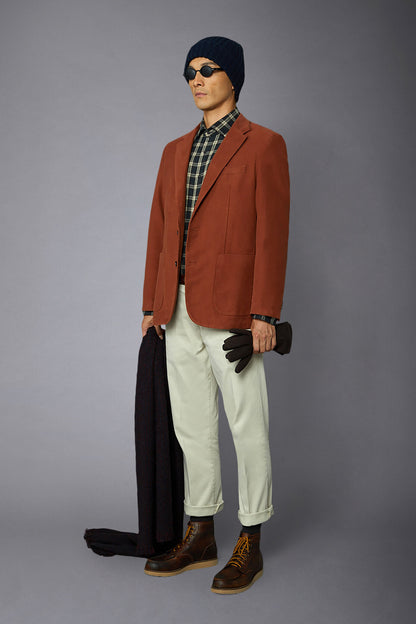 Men's single-breasted jacket in plain moleskin fabric regular fit