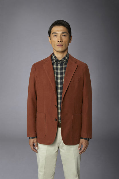 Men's single-breasted jacket in plain moleskin fabric regular fit