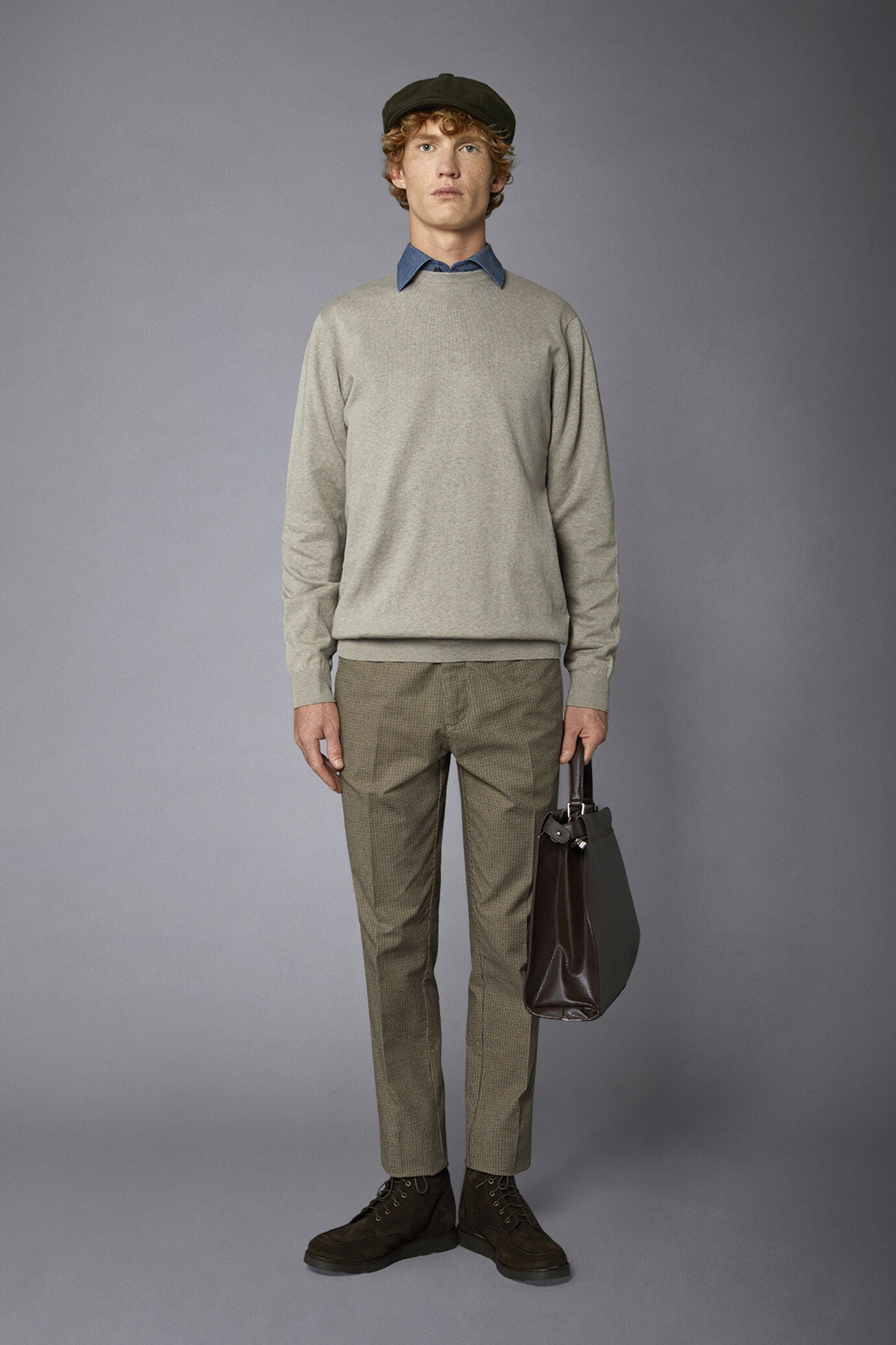 Men's roundneck wool and cotton sweater