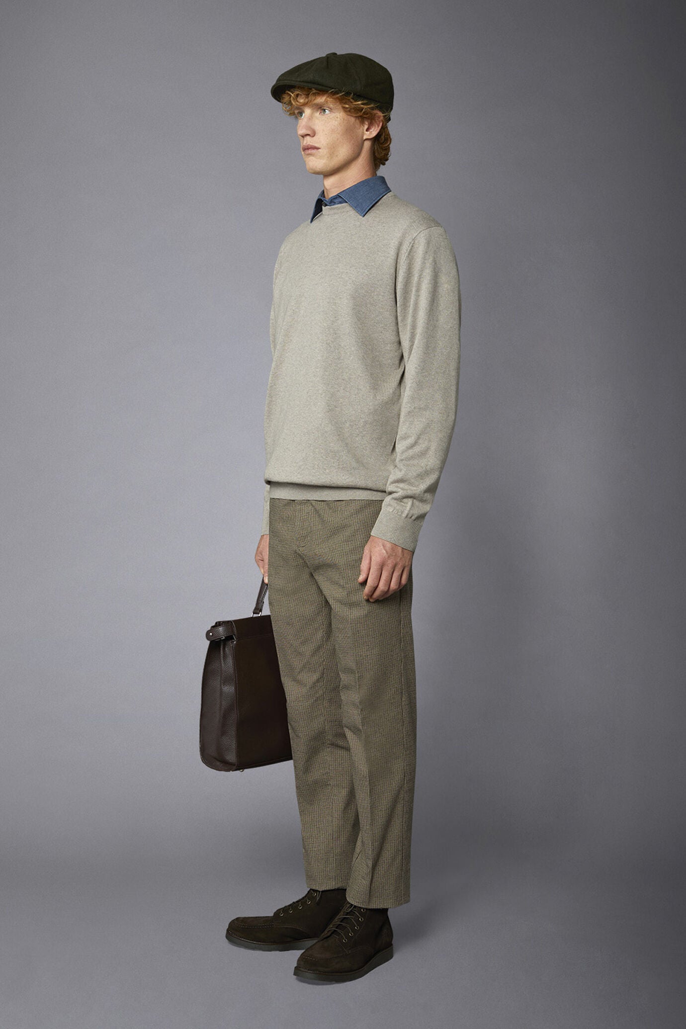 Men's roundneck wool and cotton sweater
