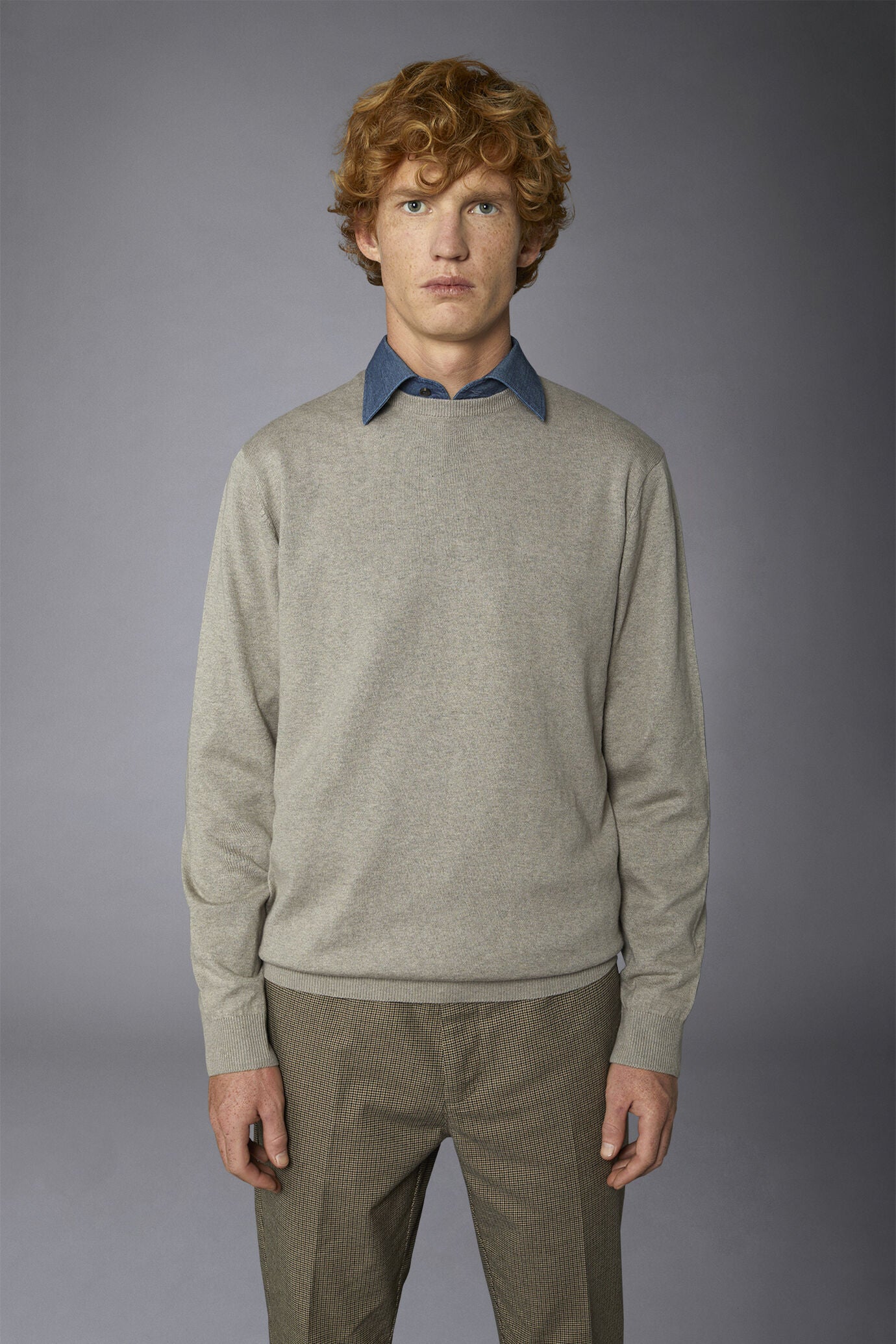 Men's roundneck wool and cotton sweater