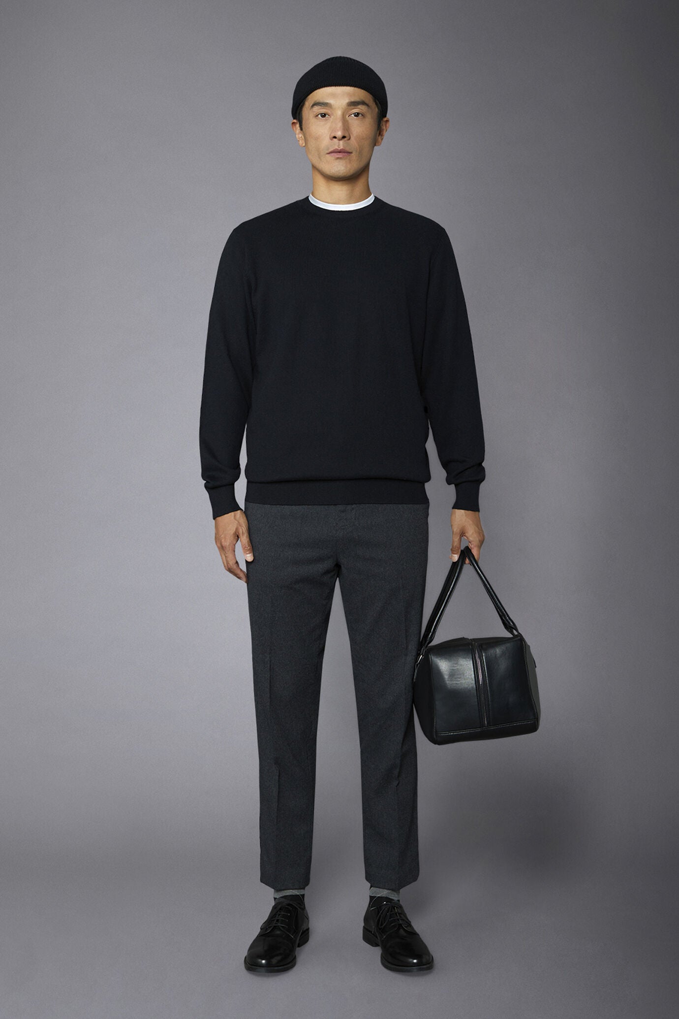 Men's roundneck wool and cotton sweater