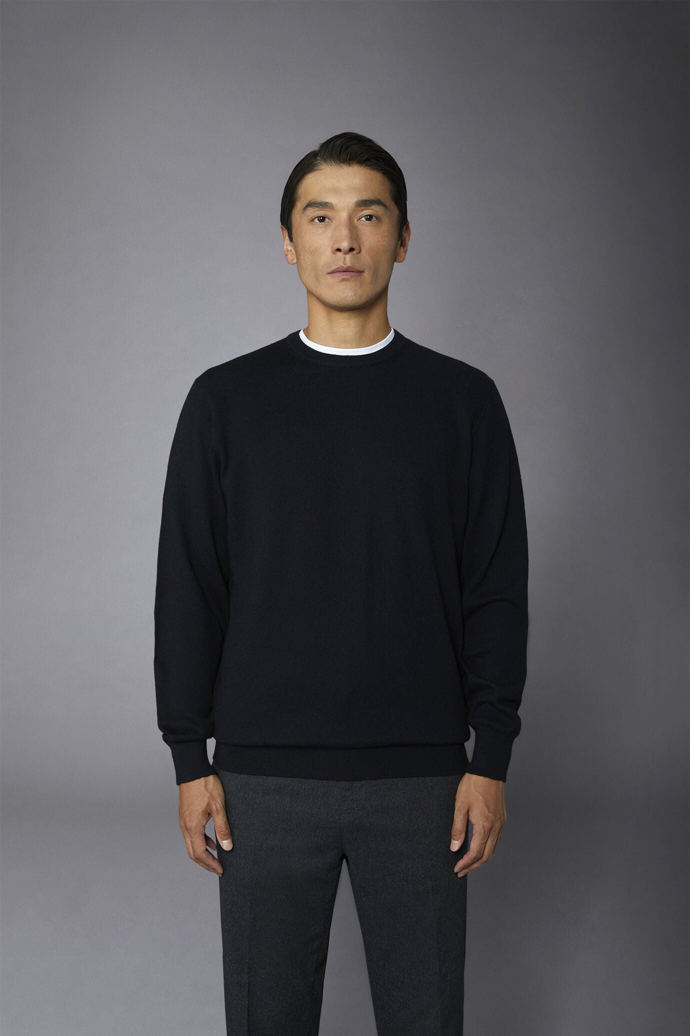 Men's roundneck wool and cotton sweater