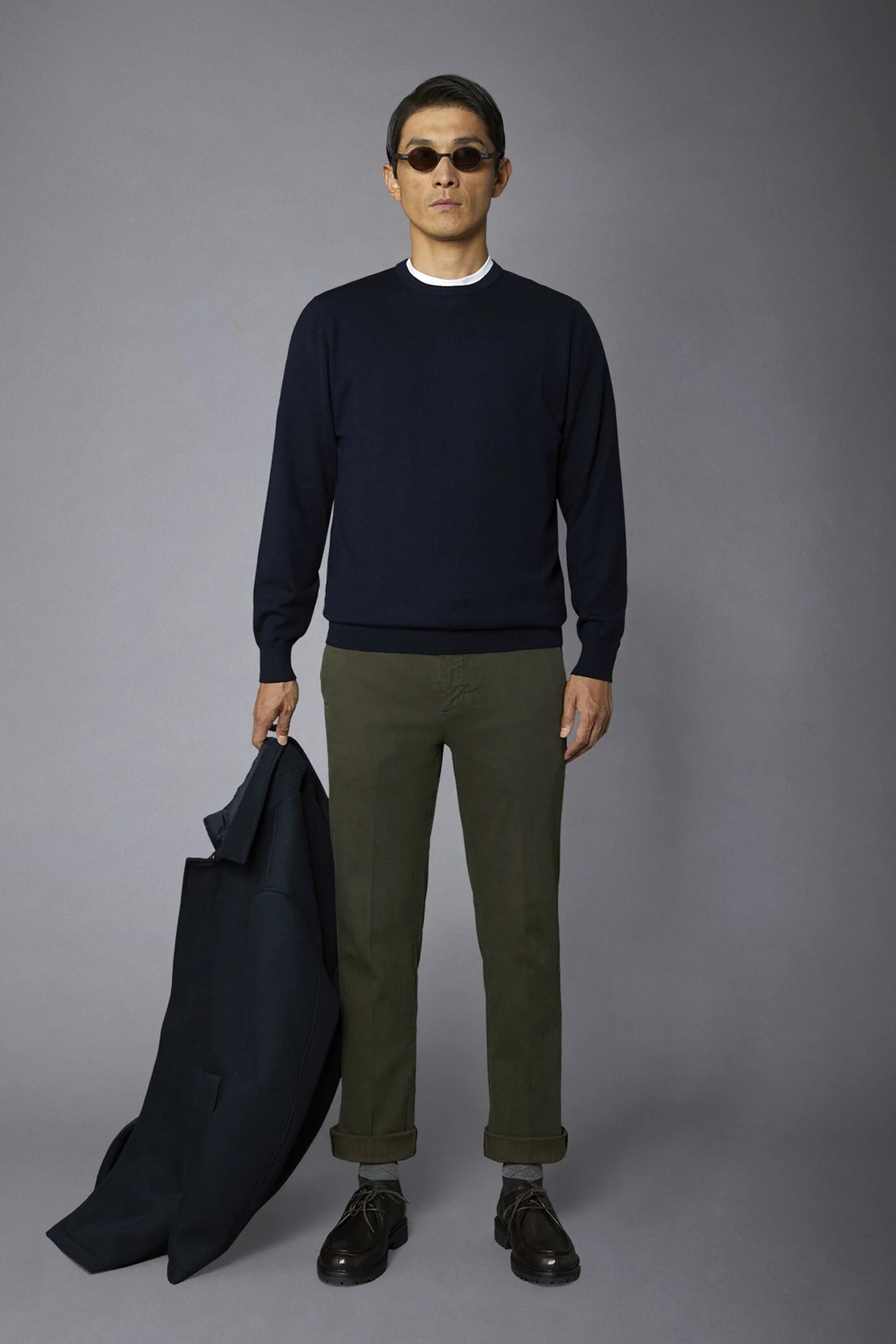 Men's roundneck wool and cotton sweater