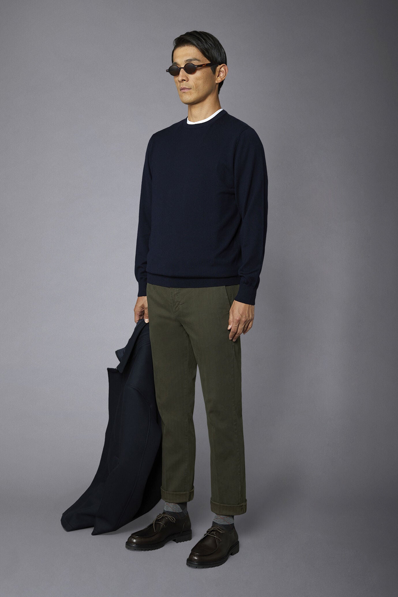 Men's roundneck wool and cotton sweater