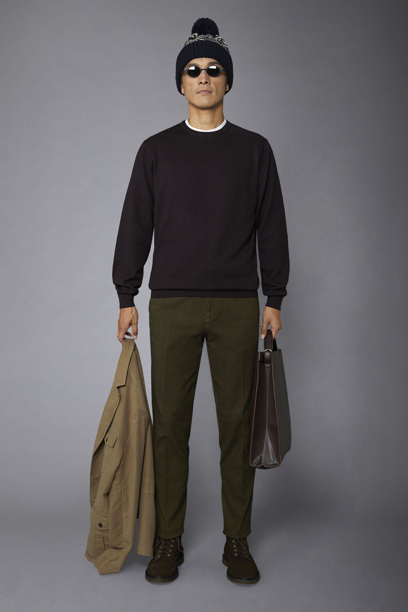 Men's roundneck wool and cotton sweater