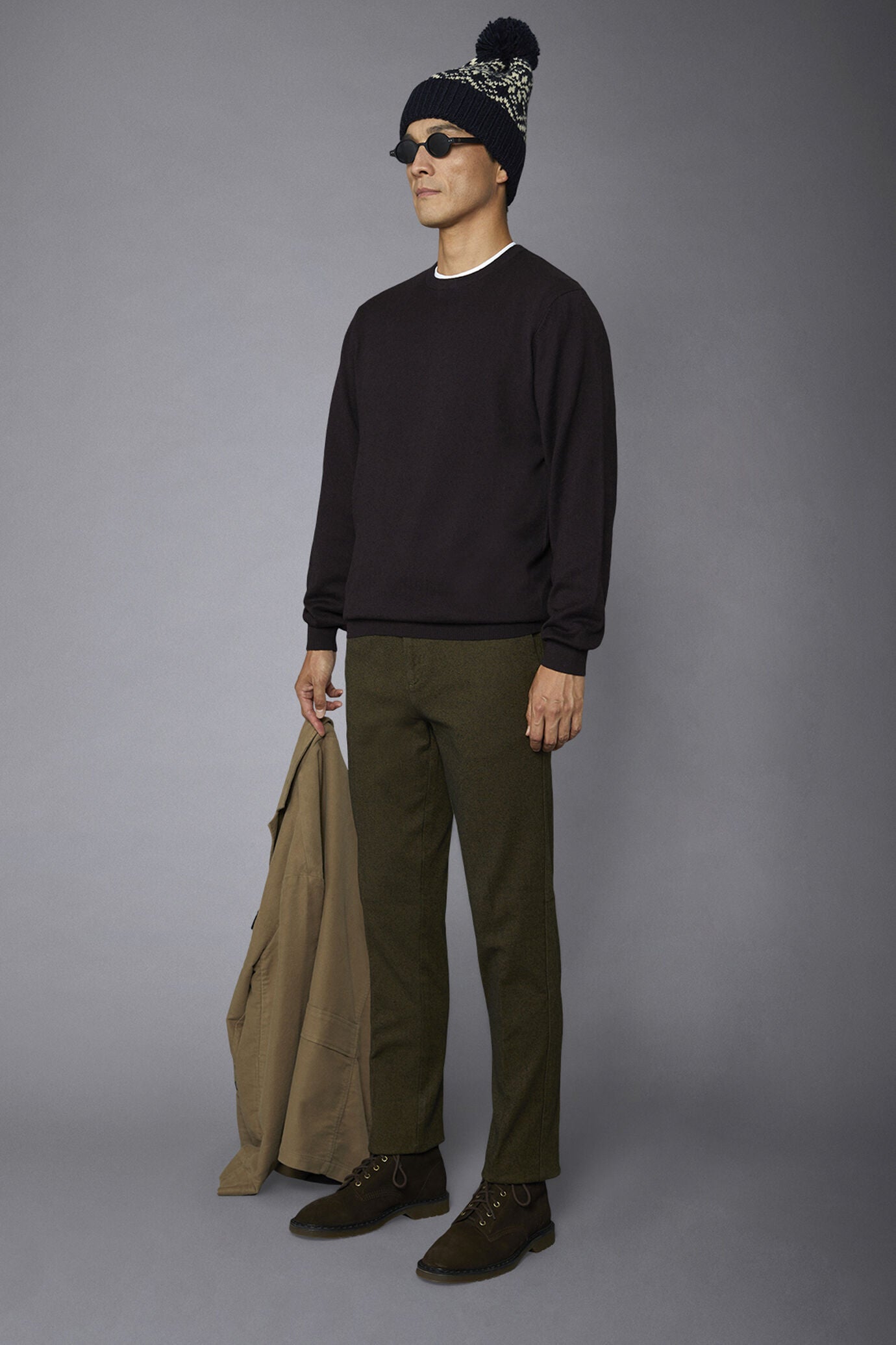 Men's roundneck wool and cotton sweater