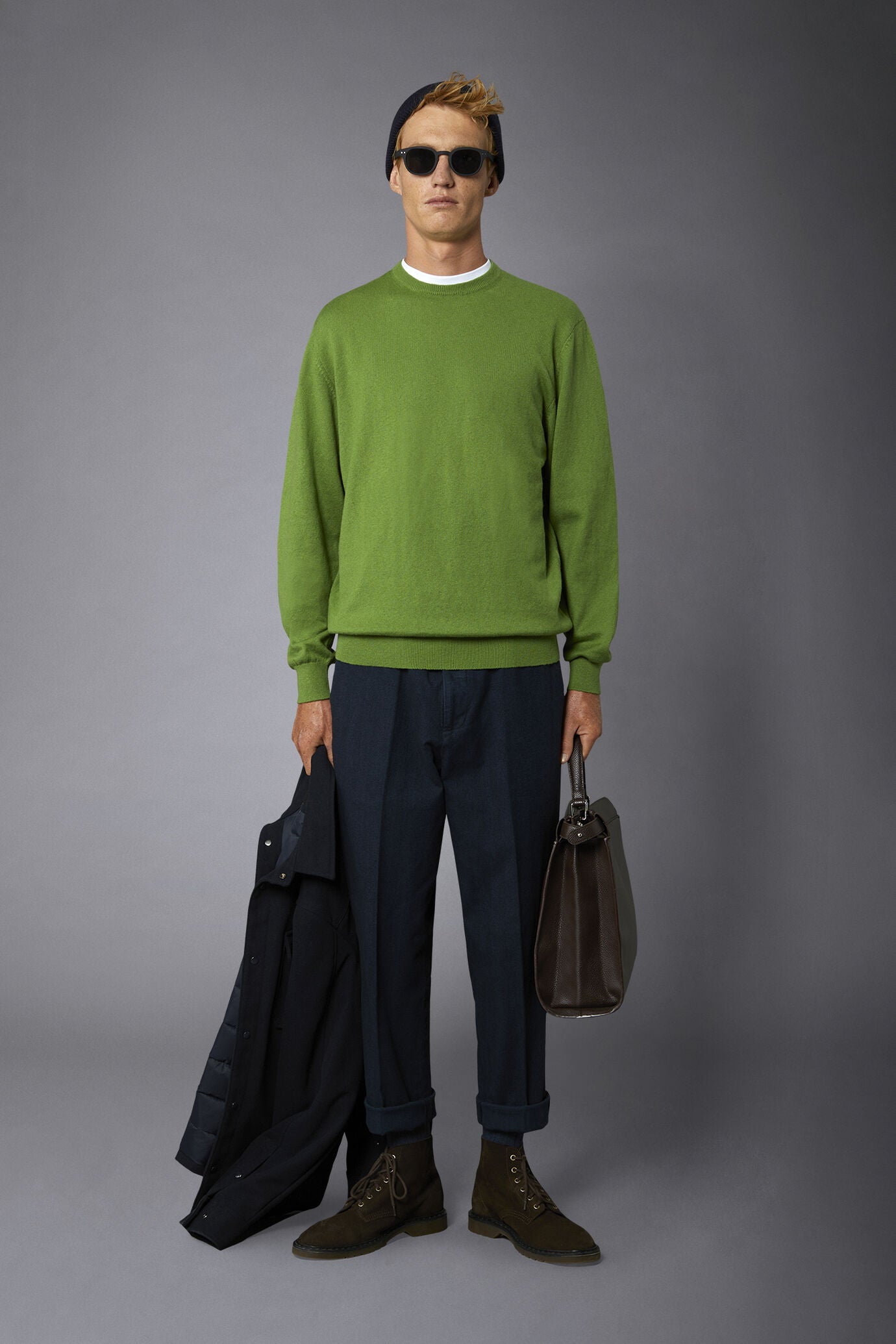 Men's roundneck wool and cotton sweater