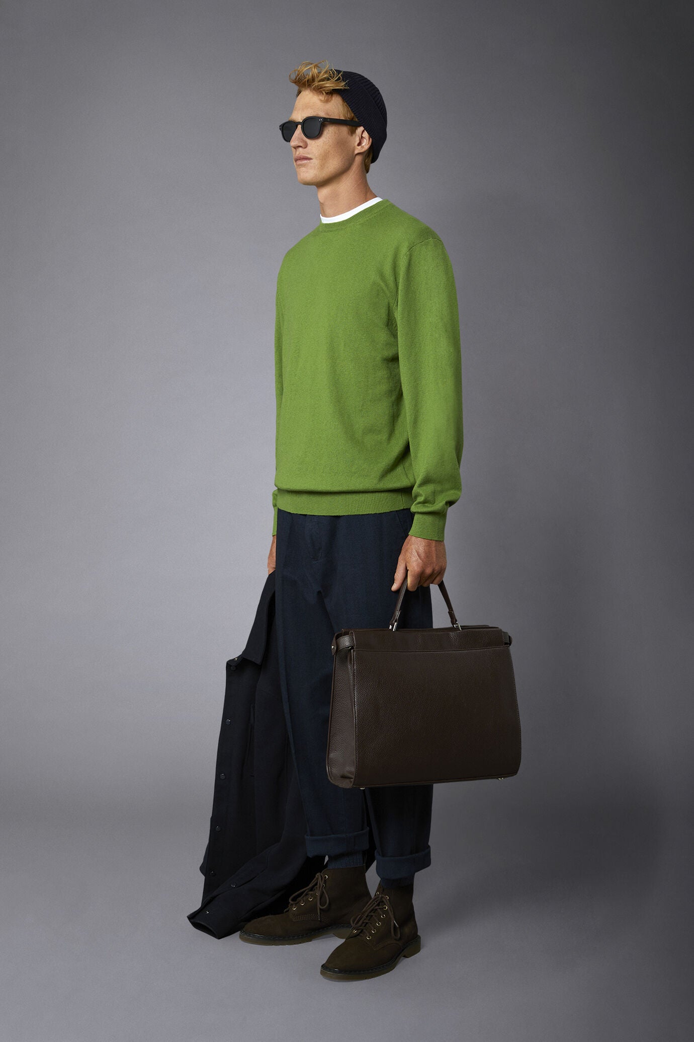 Men's roundneck wool and cotton sweater