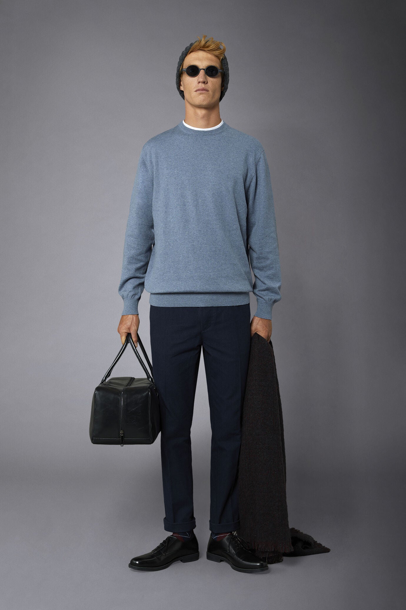 Men's roundneck wool and cotton sweater