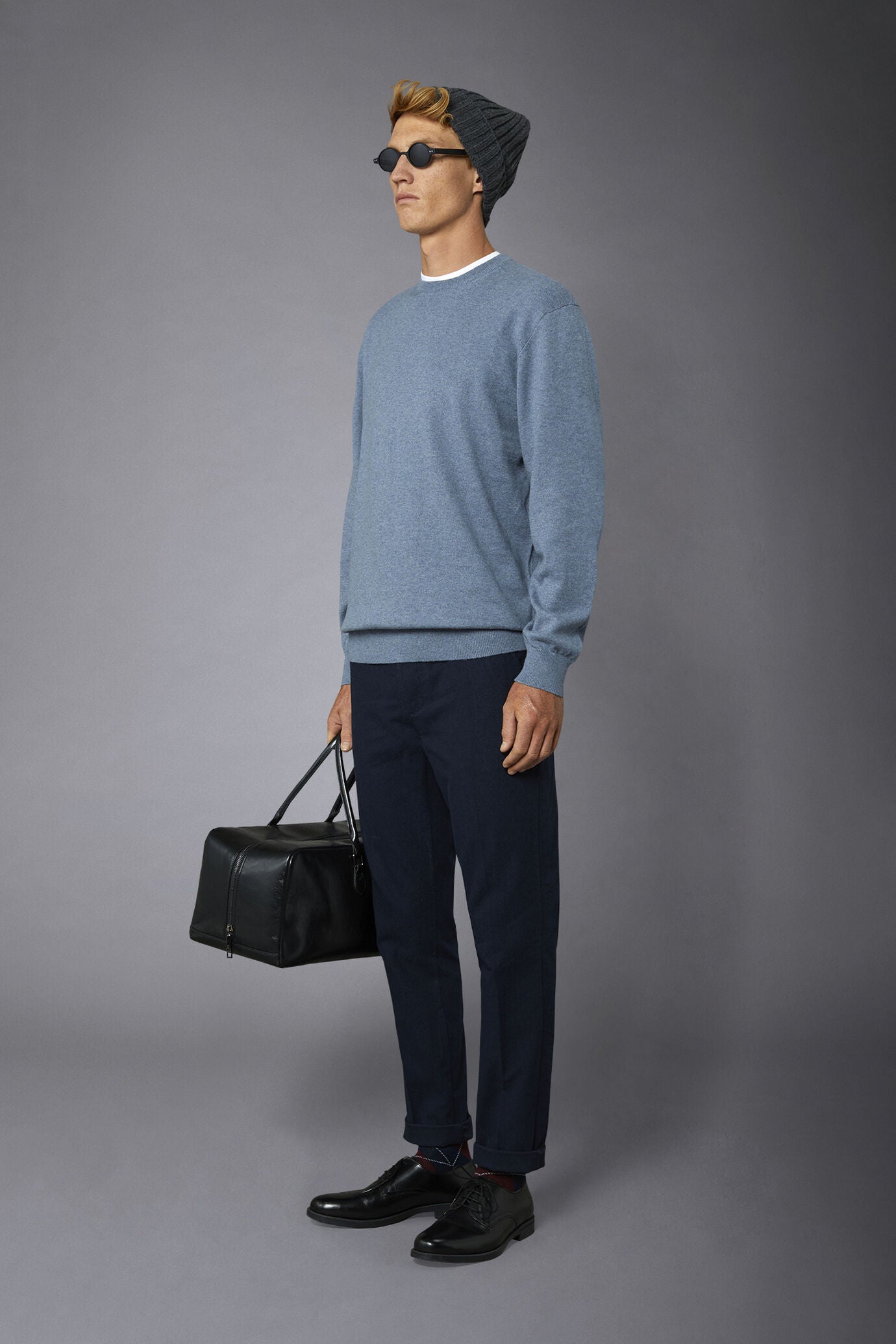 Men's roundneck wool and cotton sweater