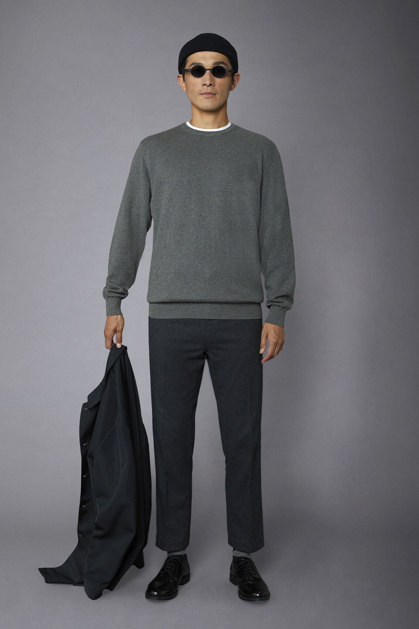 Men's roundneck wool and cotton sweater