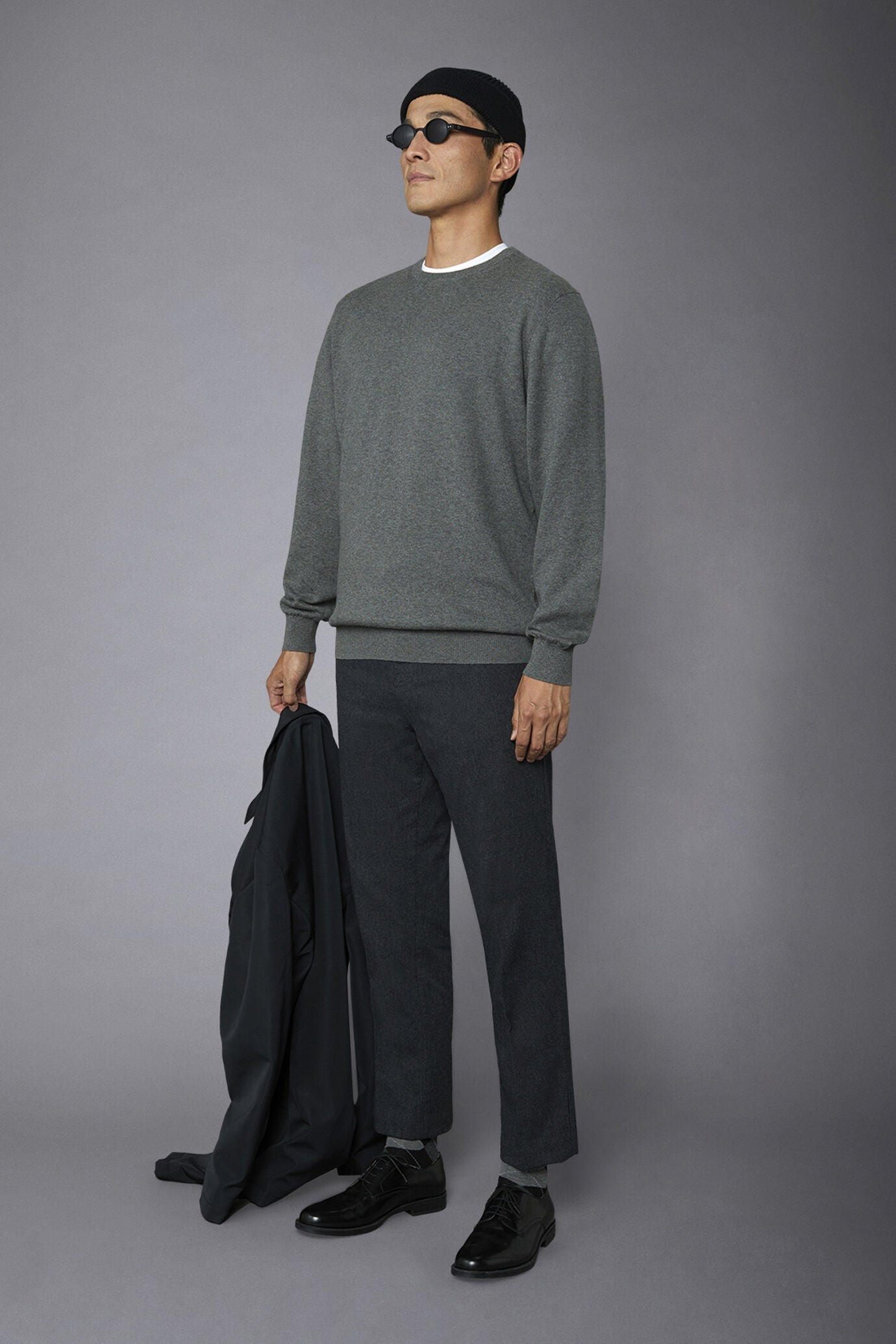 Men's roundneck wool and cotton sweater