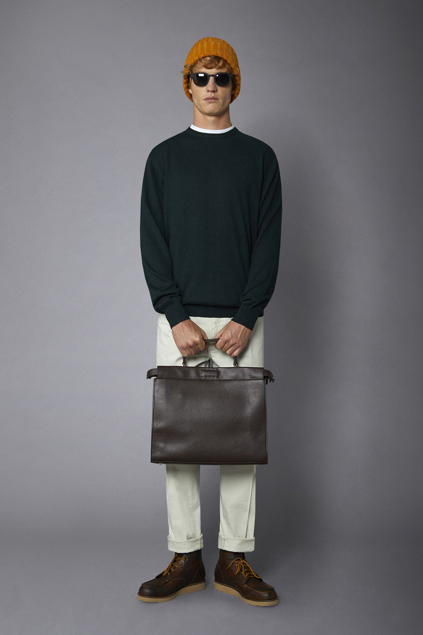 Men's roundneck wool and cotton sweater
