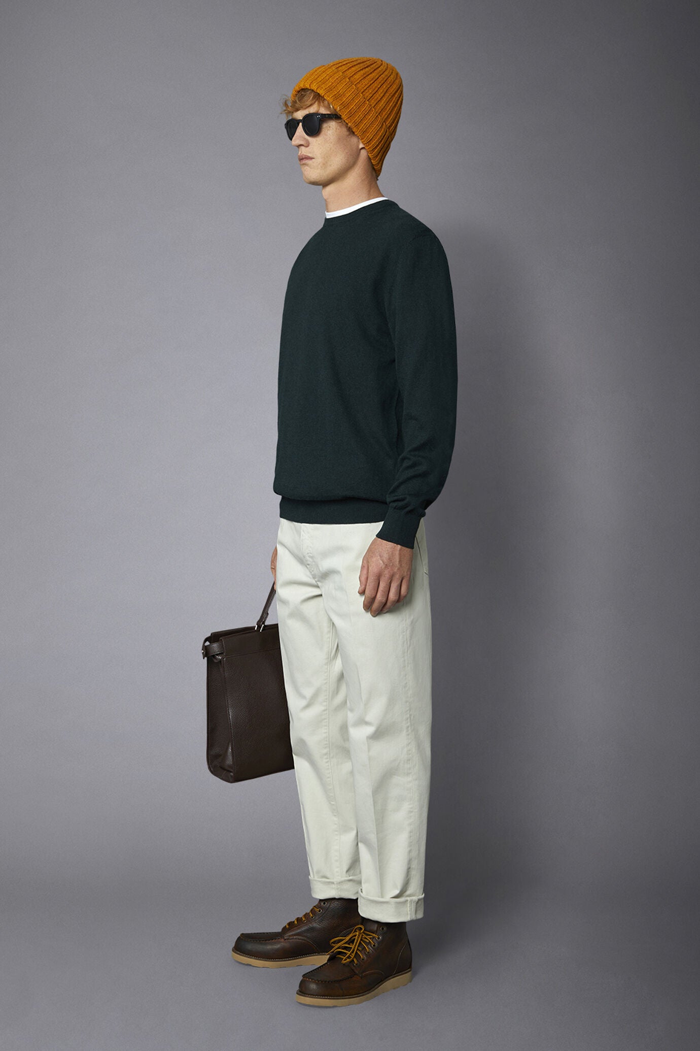 Men's roundneck wool and cotton sweater