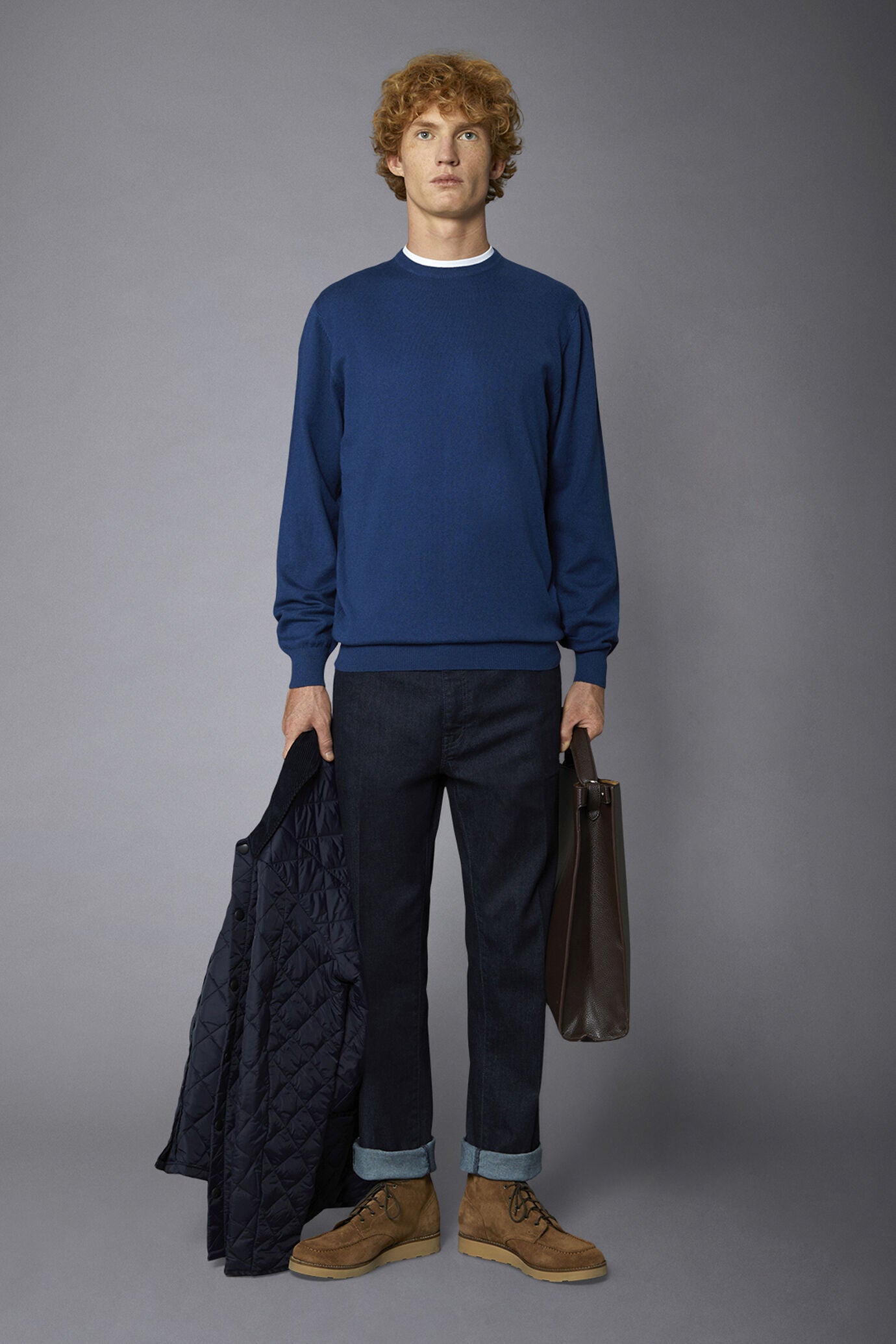 Men's roundneck wool and cotton sweater