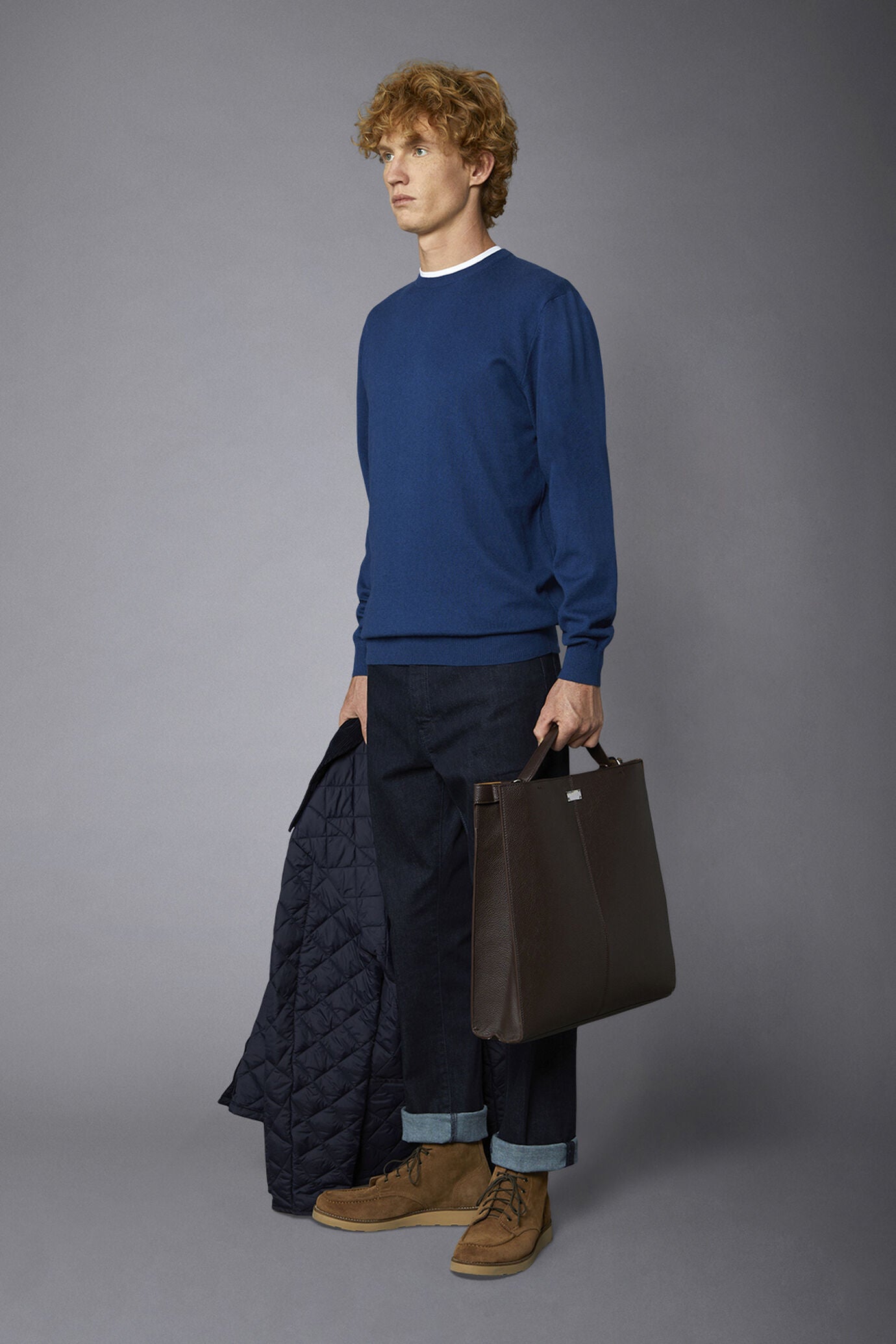 Men's roundneck wool and cotton sweater