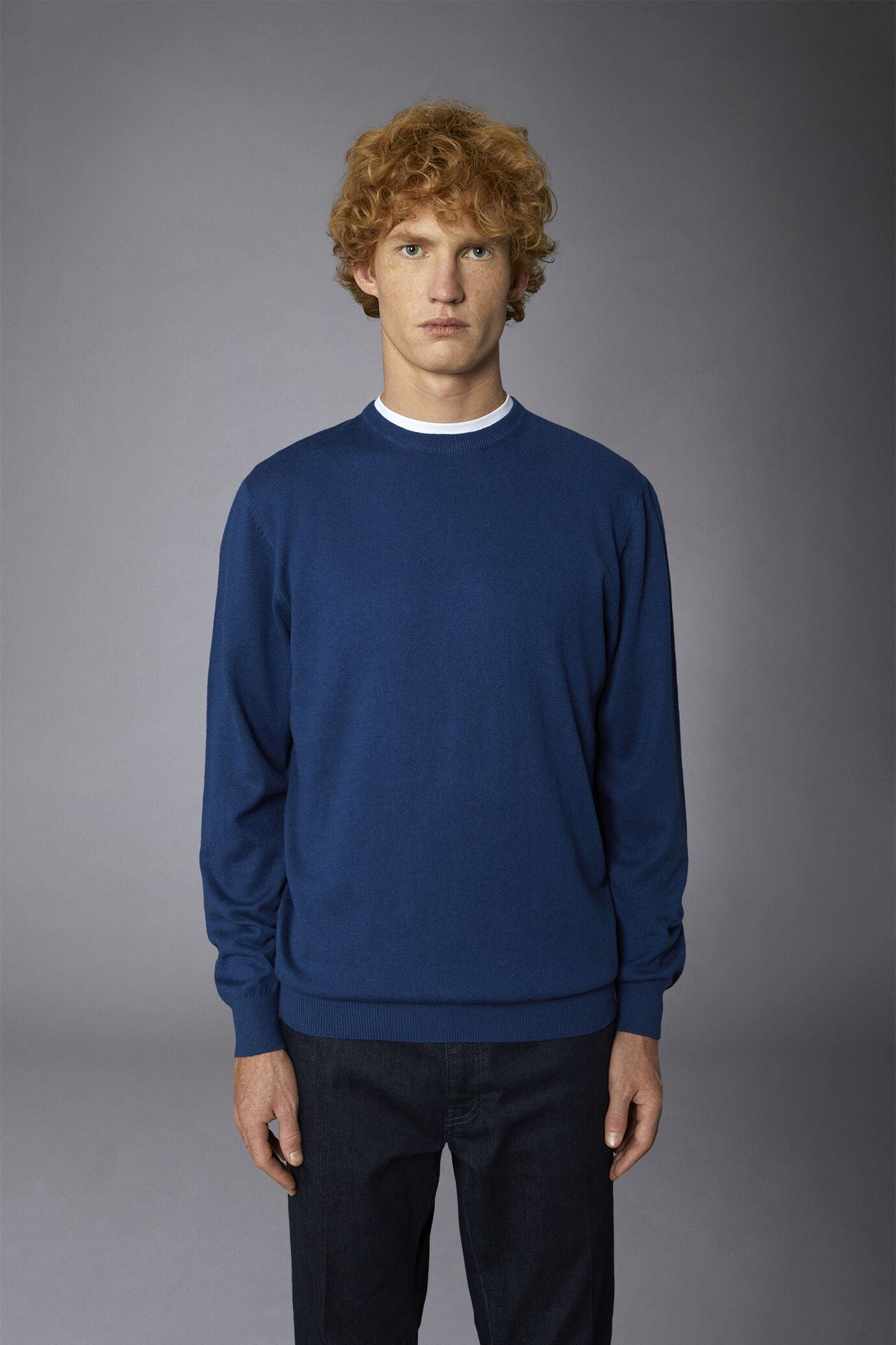 Men's roundneck wool and cotton sweater