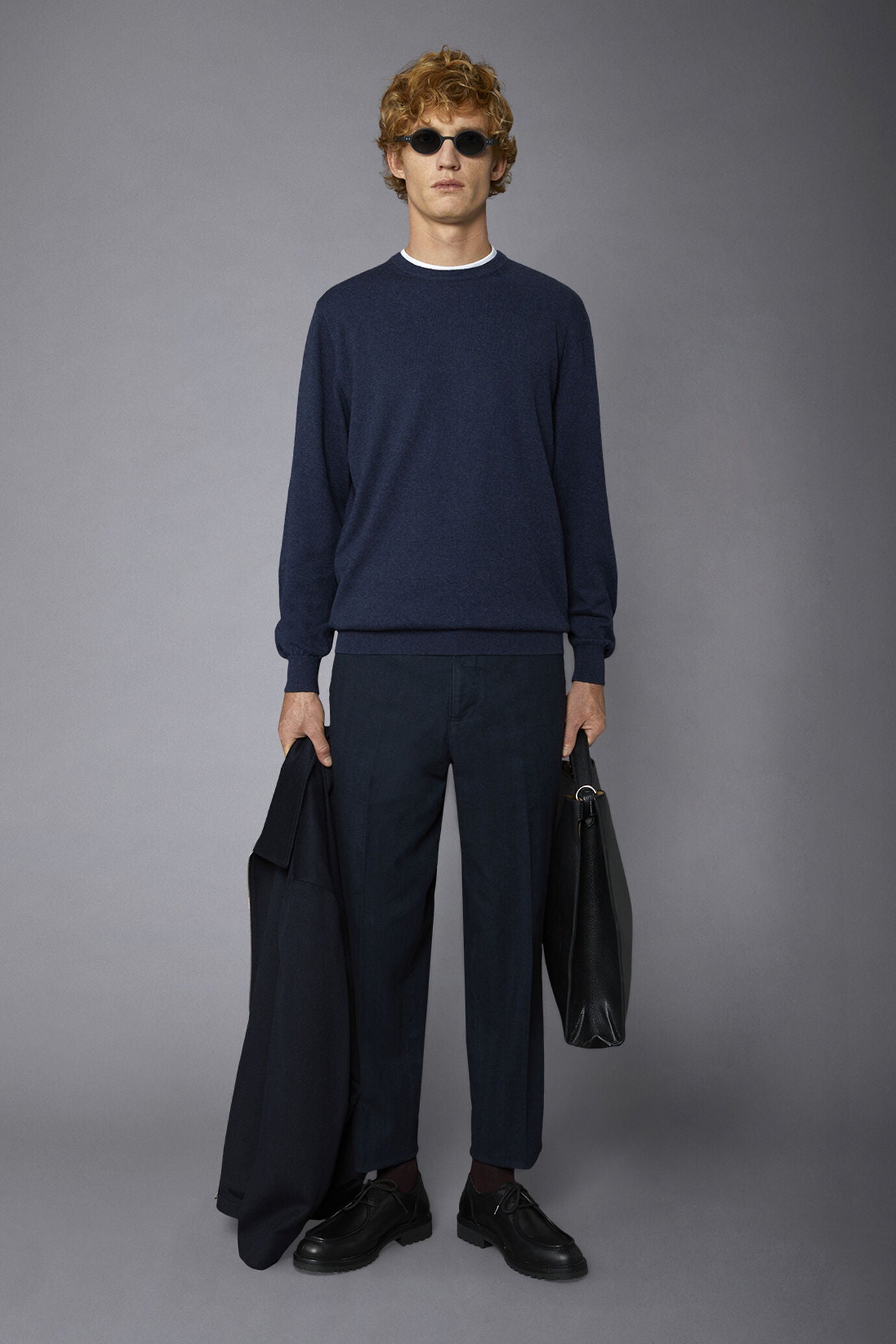 Men's roundneck wool and cotton sweater