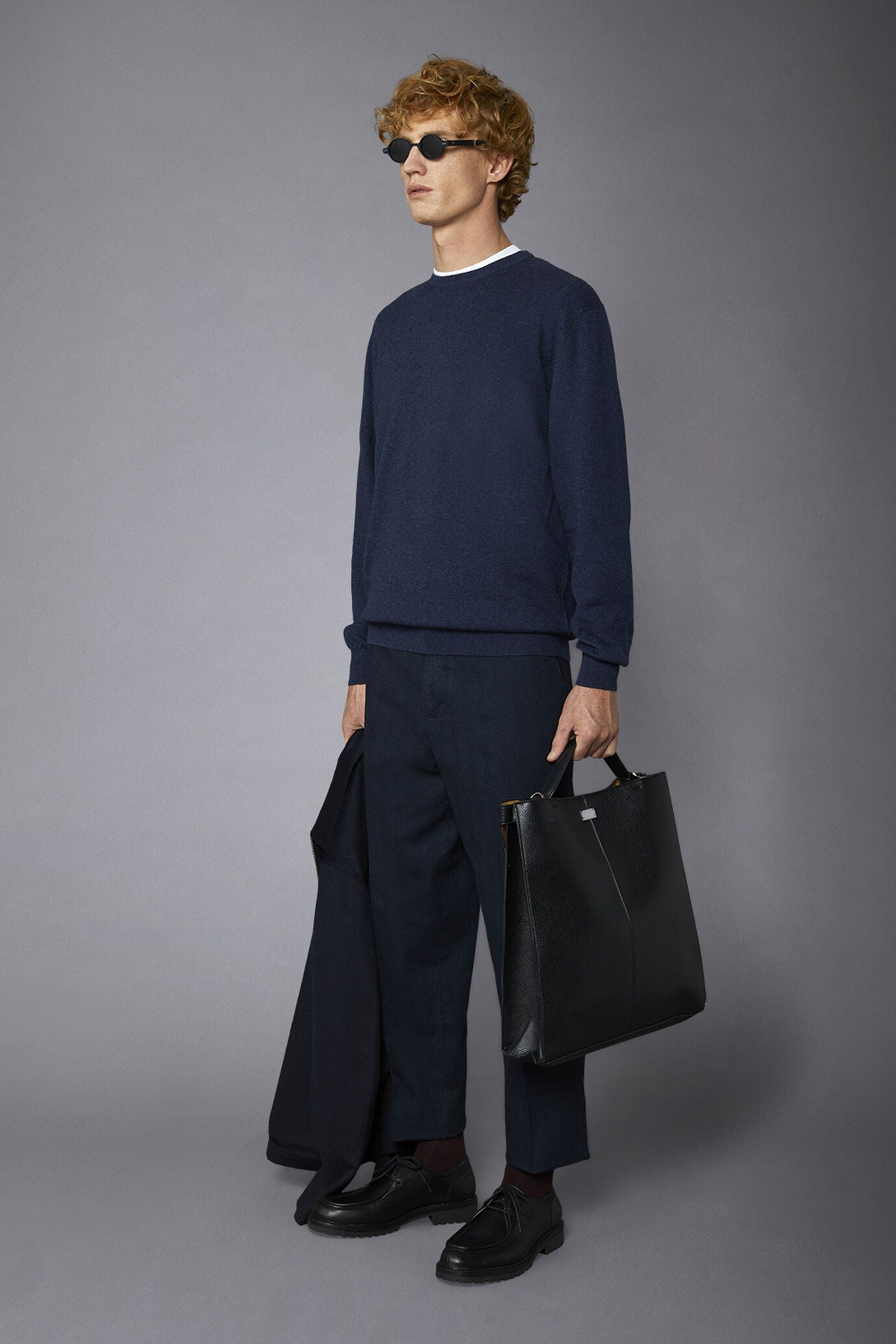 Men's roundneck wool and cotton sweater