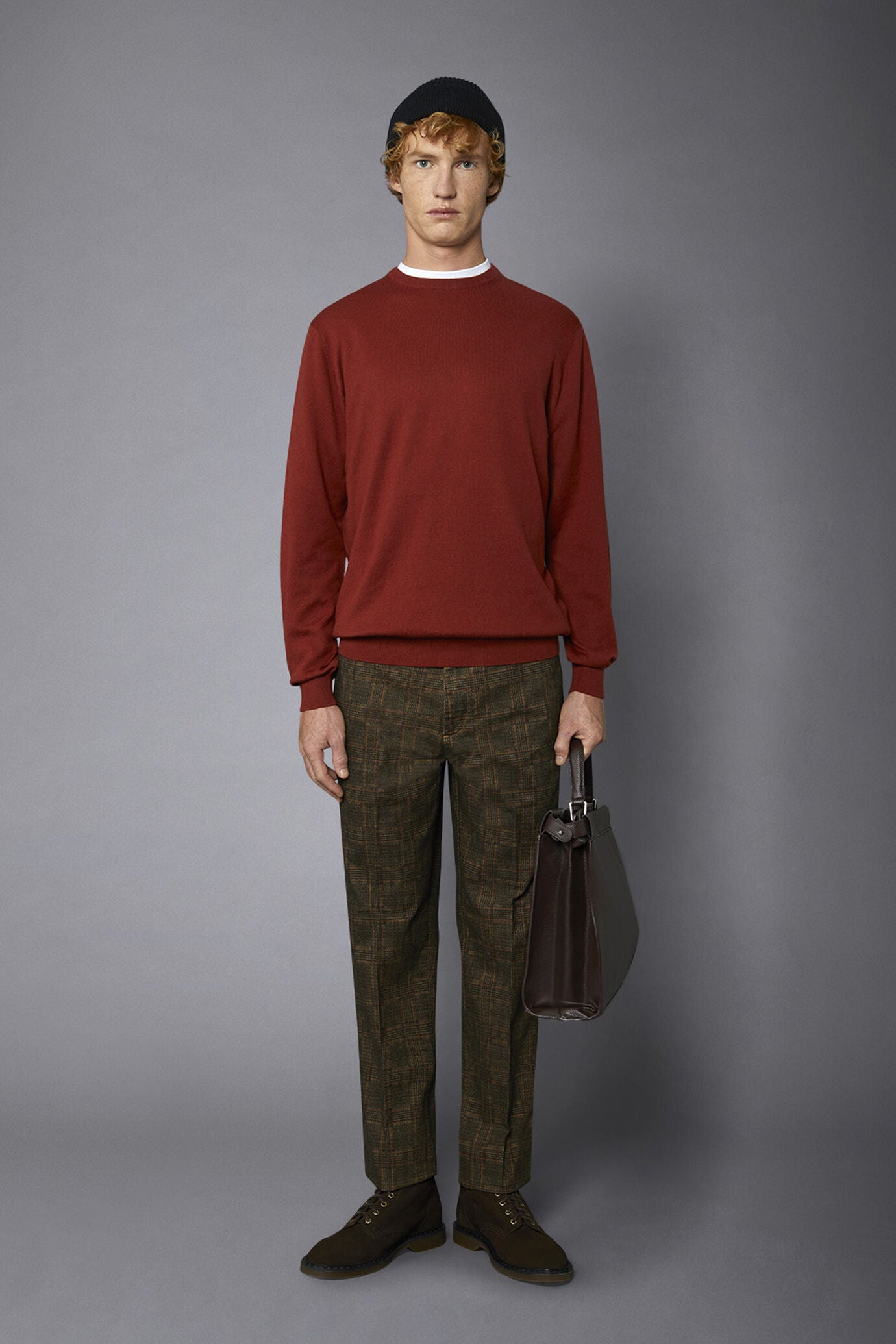 Men's roundneck wool and cotton sweater