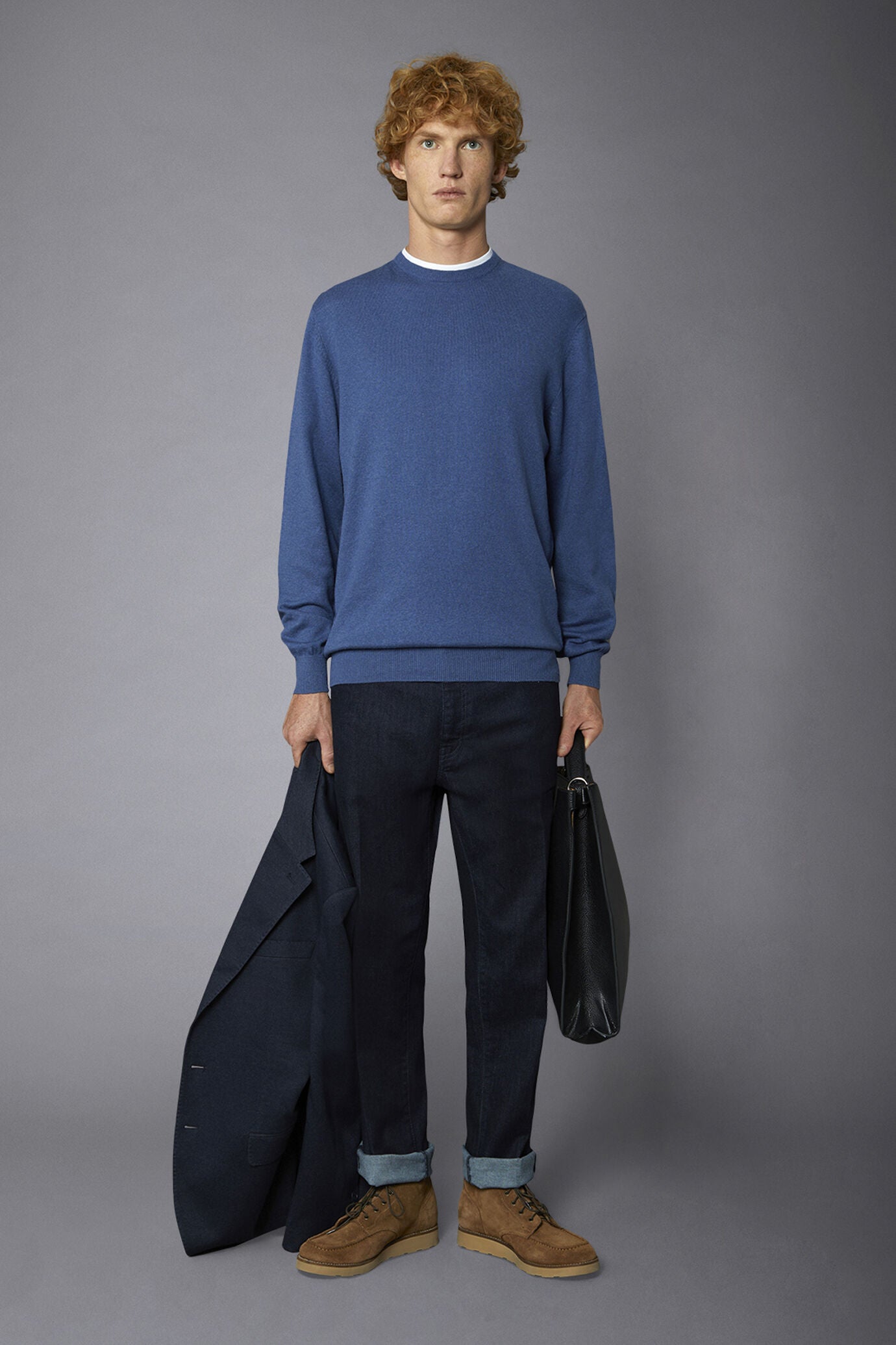 Men's roundneck wool and cotton sweater