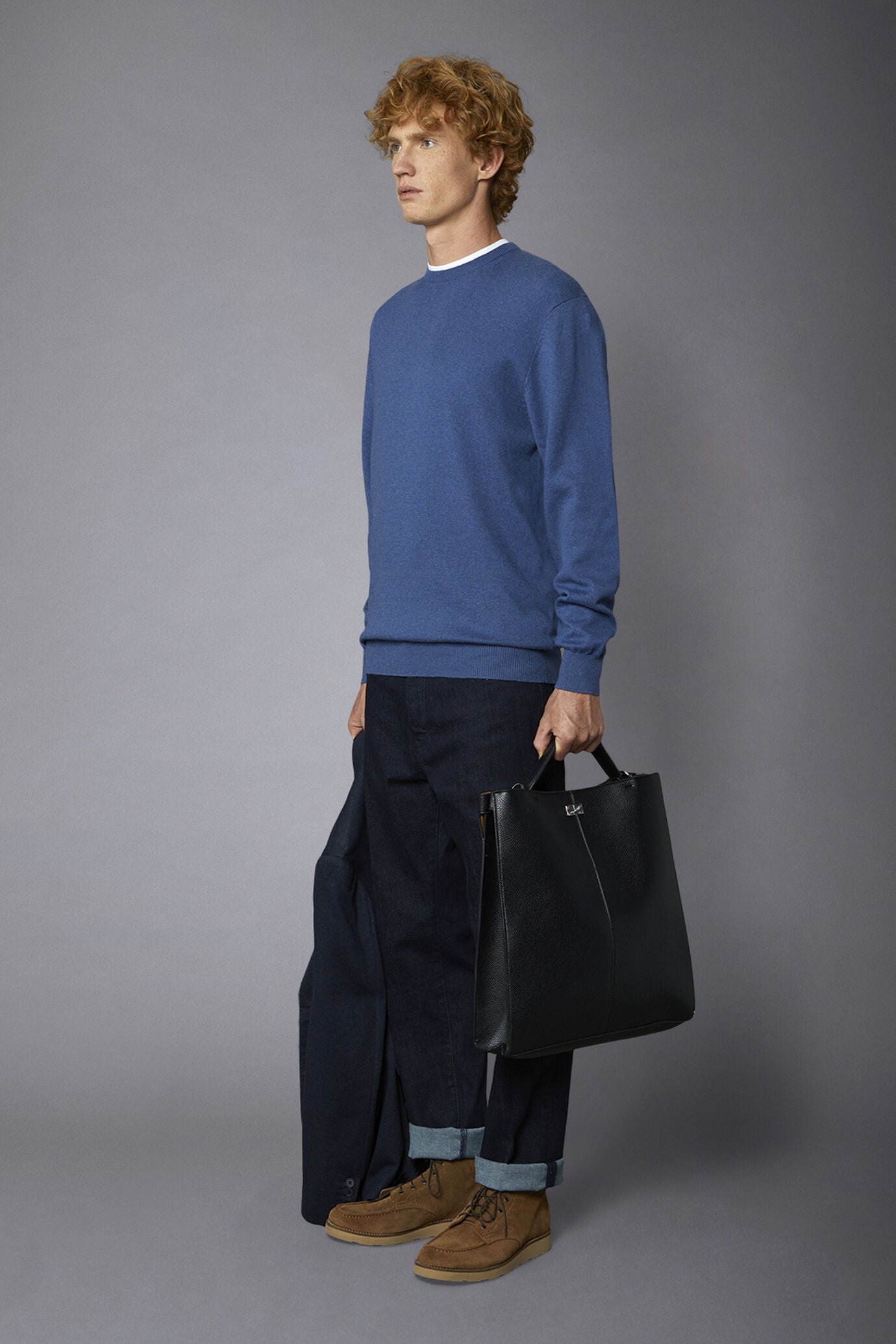 Men's roundneck wool and cotton sweater