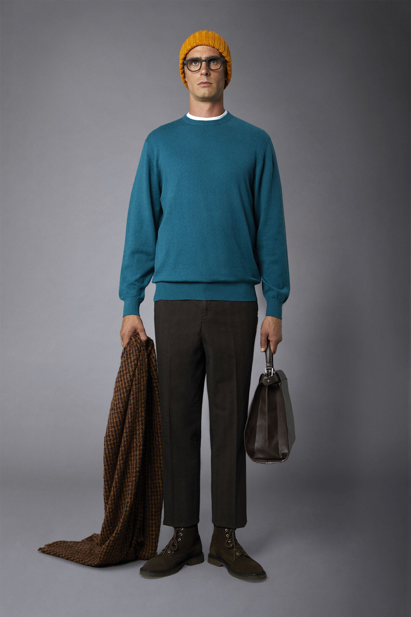 Men's roundneck wool and cotton sweater