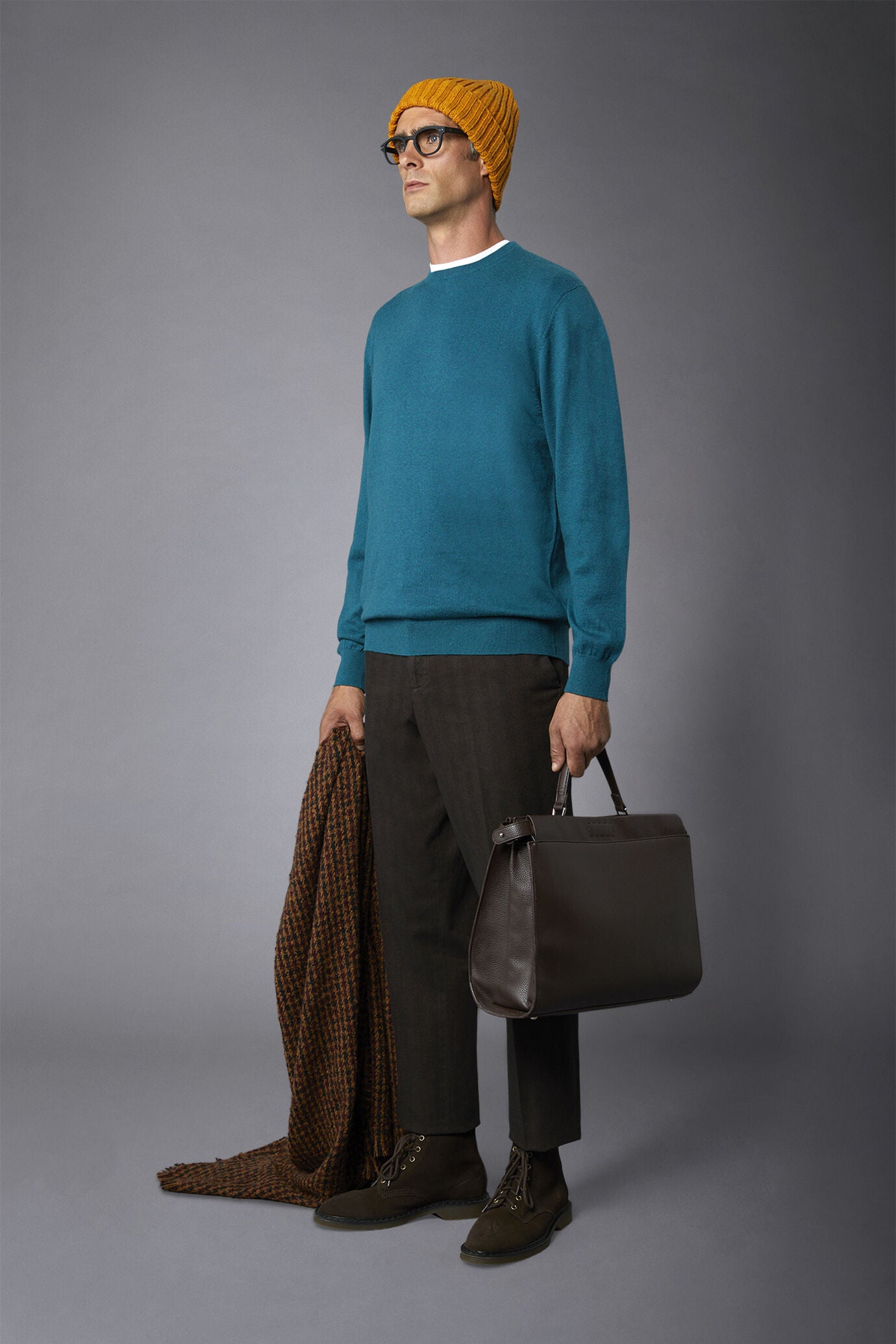 Men's roundneck wool and cotton sweater