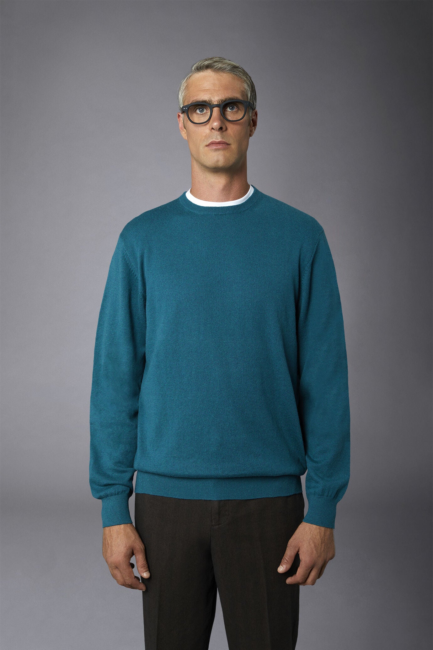 Men's roundneck wool and cotton sweater