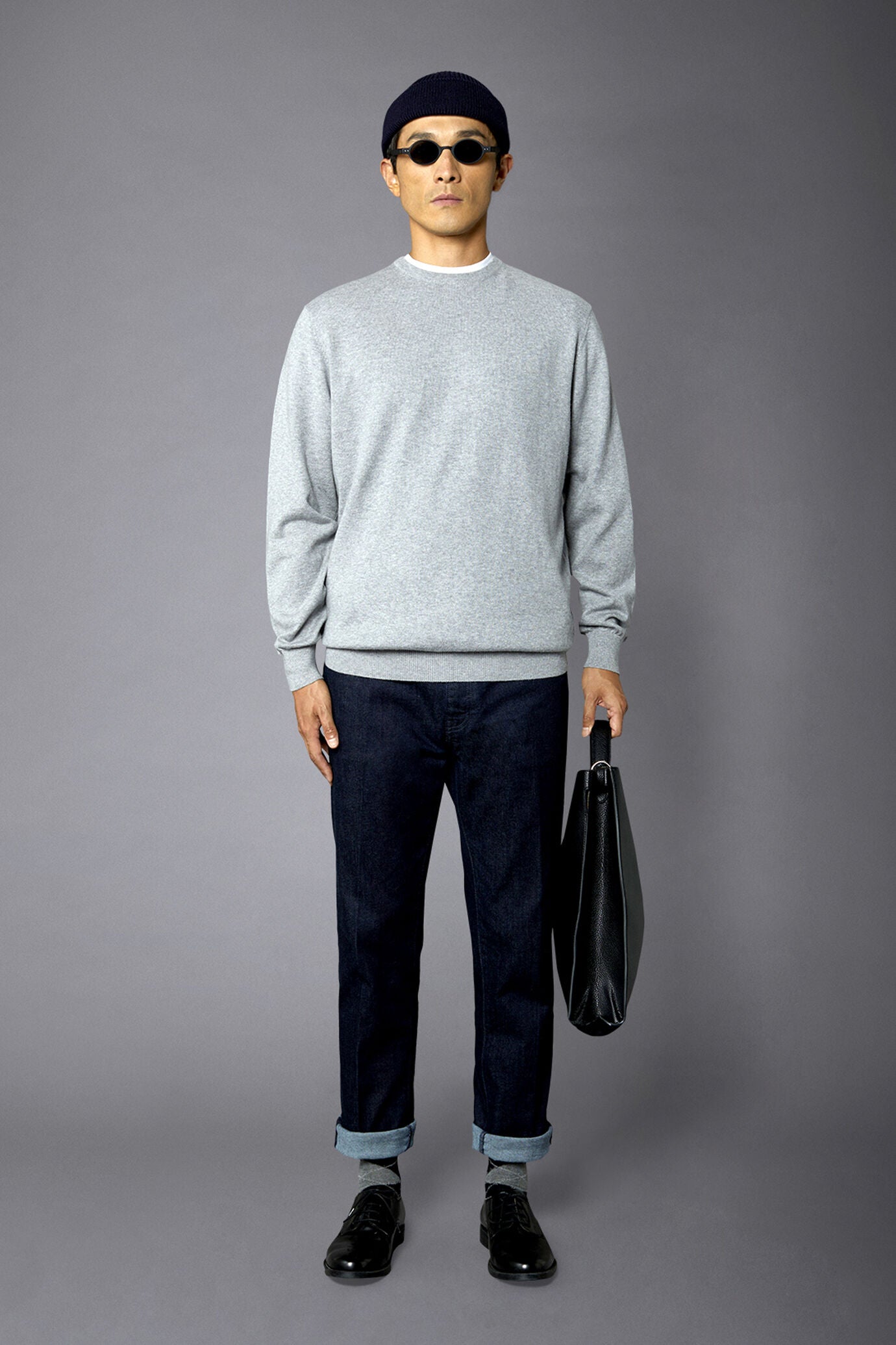 Men's roundneck wool and cotton sweater