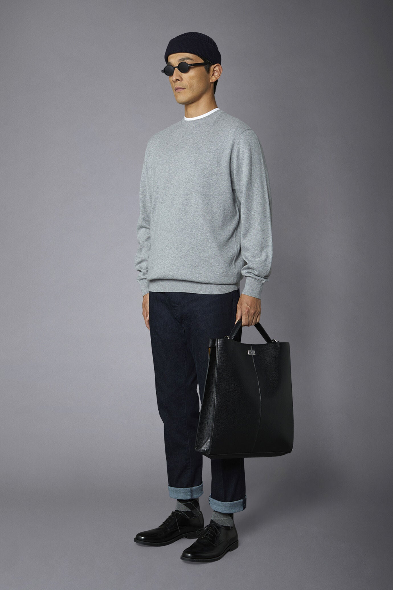 Men's roundneck wool and cotton sweater