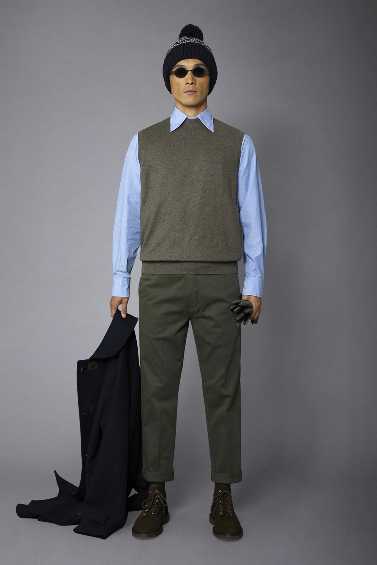 Men's wool and cotton roundneck waistcoat