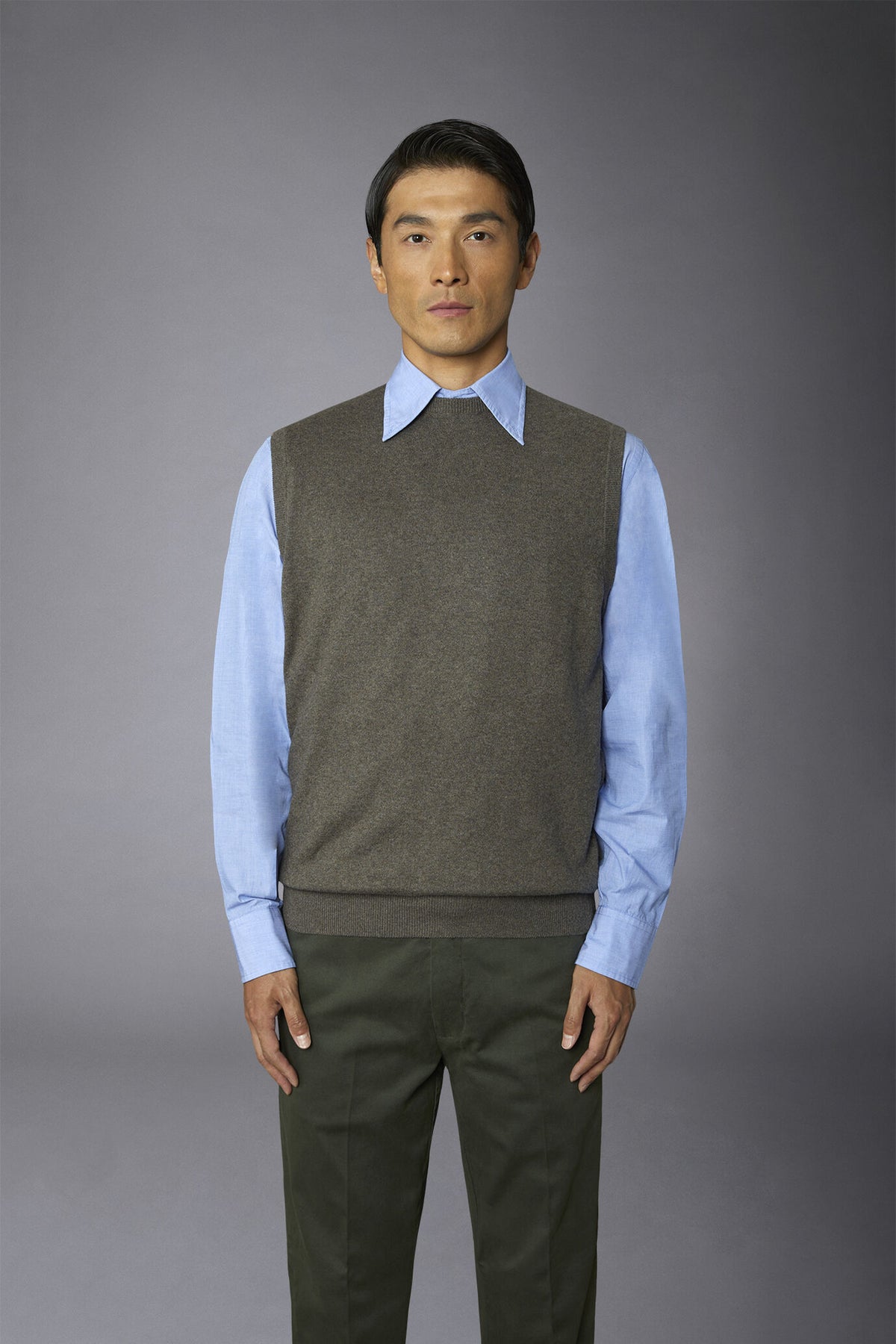Men's wool and cotton roundneck waistcoat