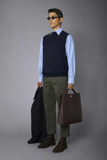 Men's wool and cotton roundneck waistcoat