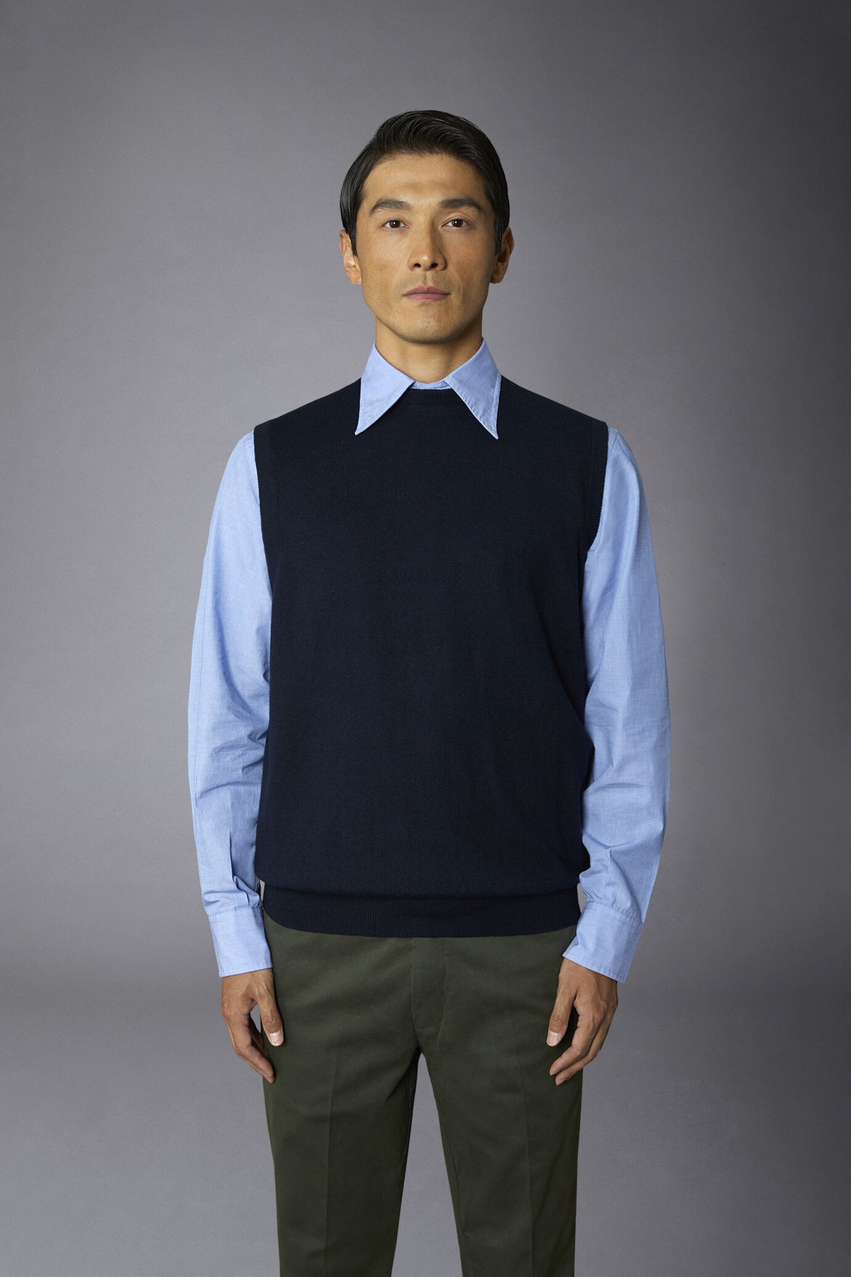 Men's wool and cotton roundneck waistcoat