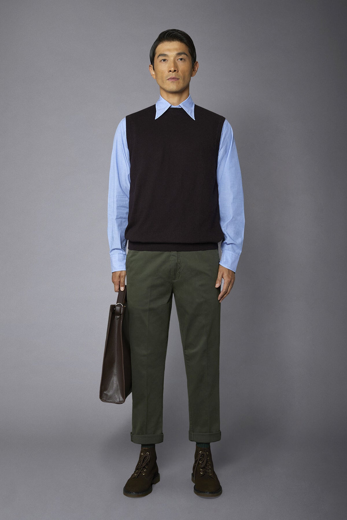 Men's wool and cotton roundneck waistcoat