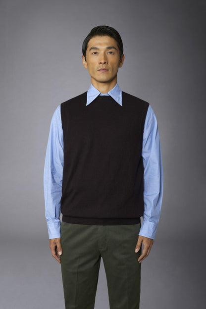 Men's wool and cotton roundneck waistcoat