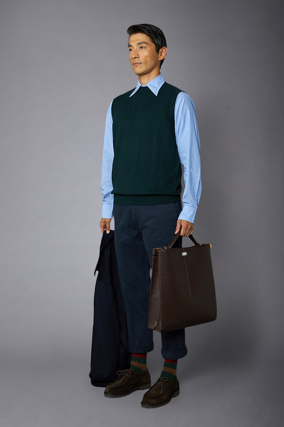 Men's wool and cotton roundneck waistcoat