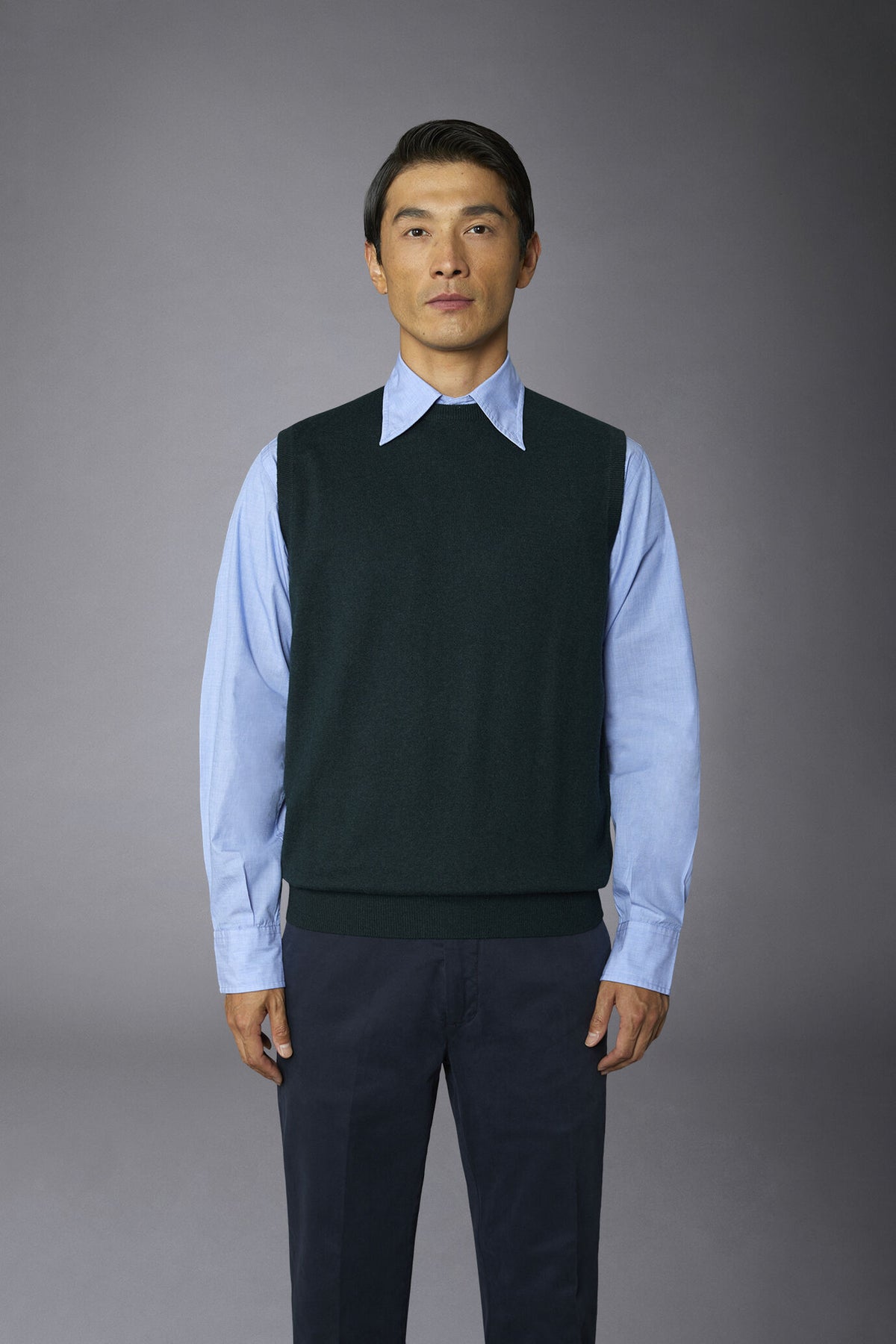 Men's wool and cotton roundneck waistcoat