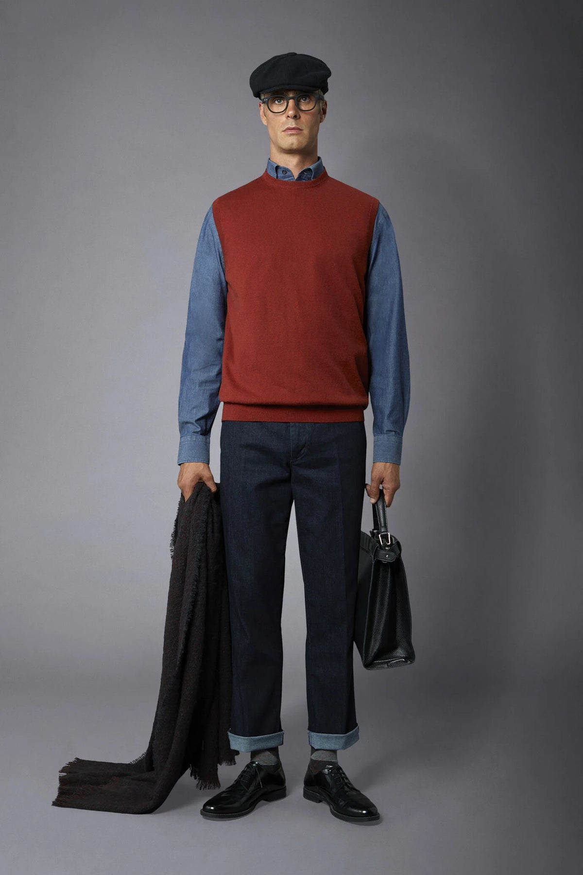Men's wool and cotton roundneck waistcoat