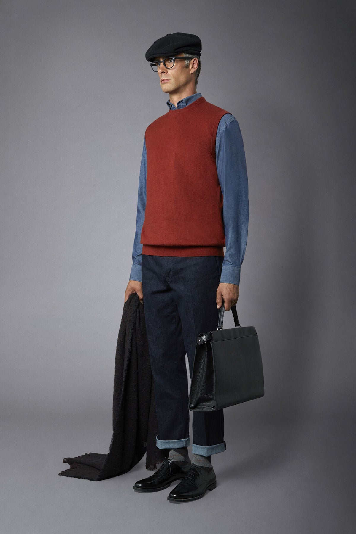 Men's wool and cotton roundneck waistcoat