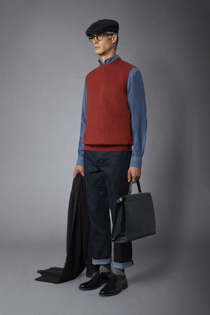 Men's wool and cotton roundneck waistcoat