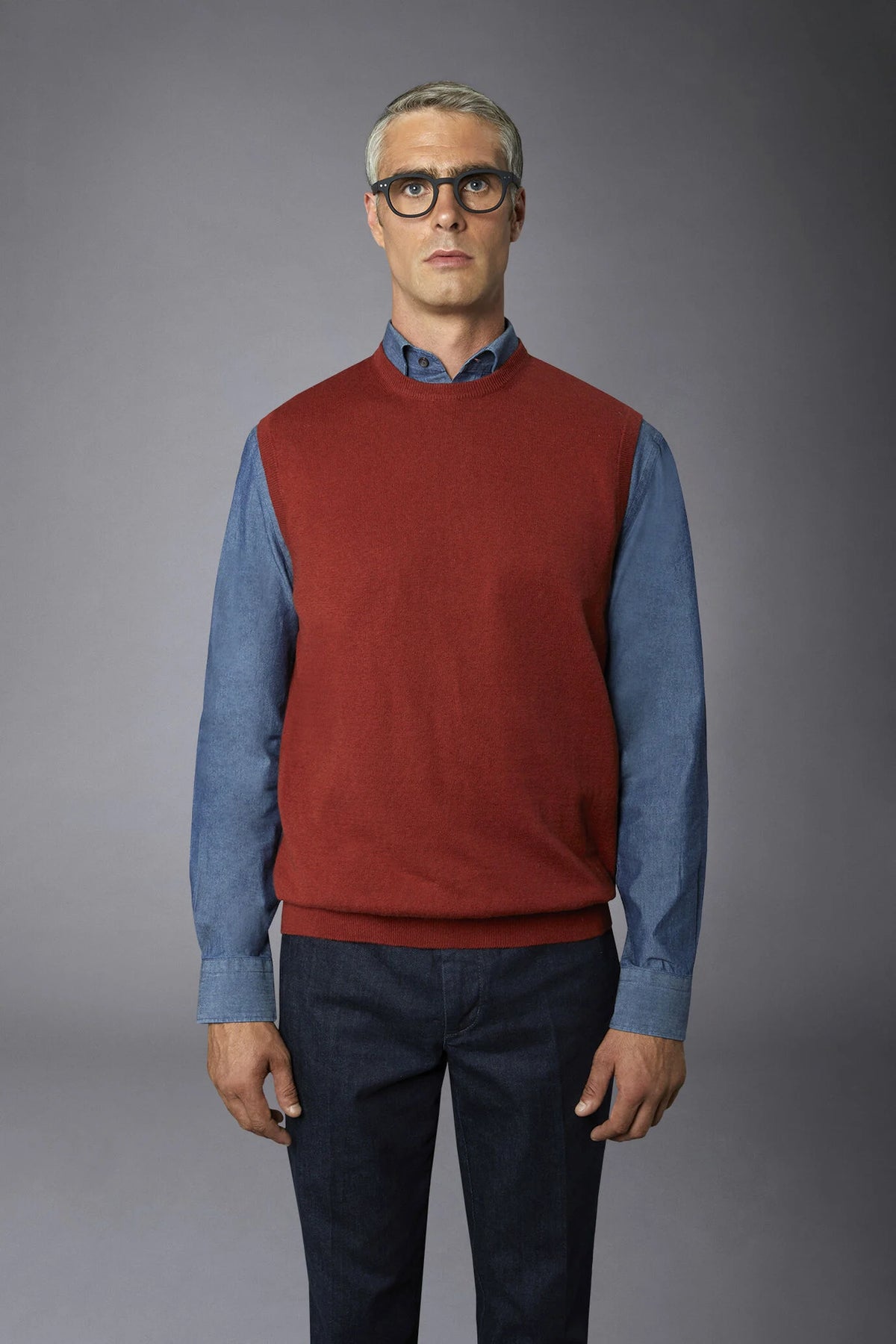 Men's wool and cotton roundneck waistcoat