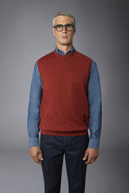 Men's wool and cotton roundneck waistcoat