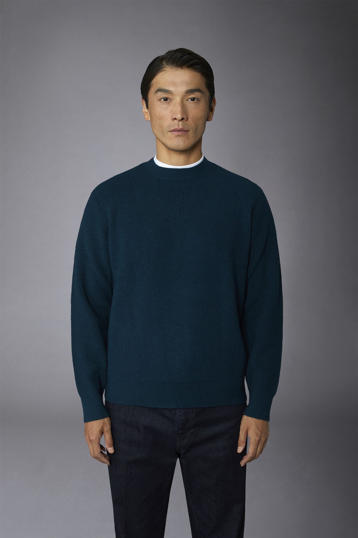 Men's roundneck sweater with English rib knitting regular fit