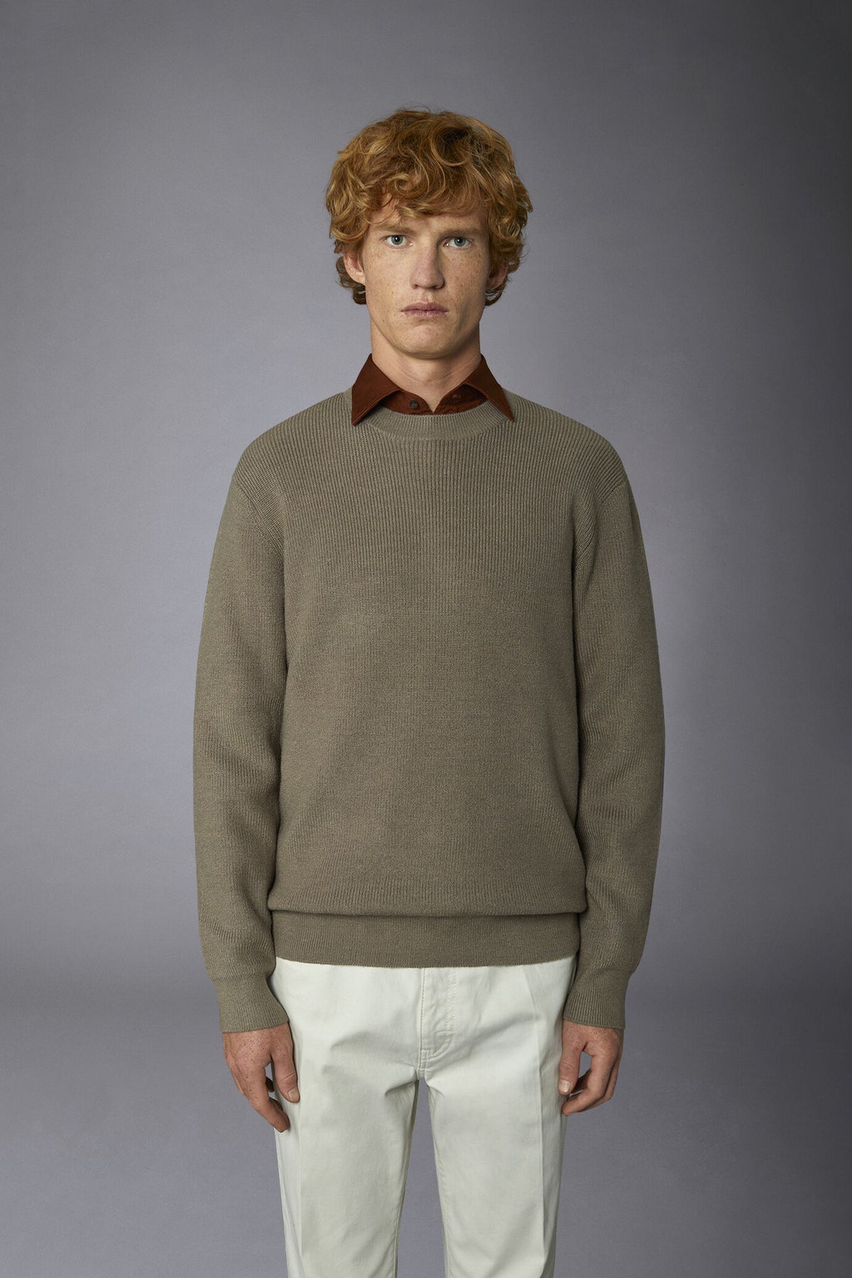 Men's roundneck sweater with English rib knitting regular fit