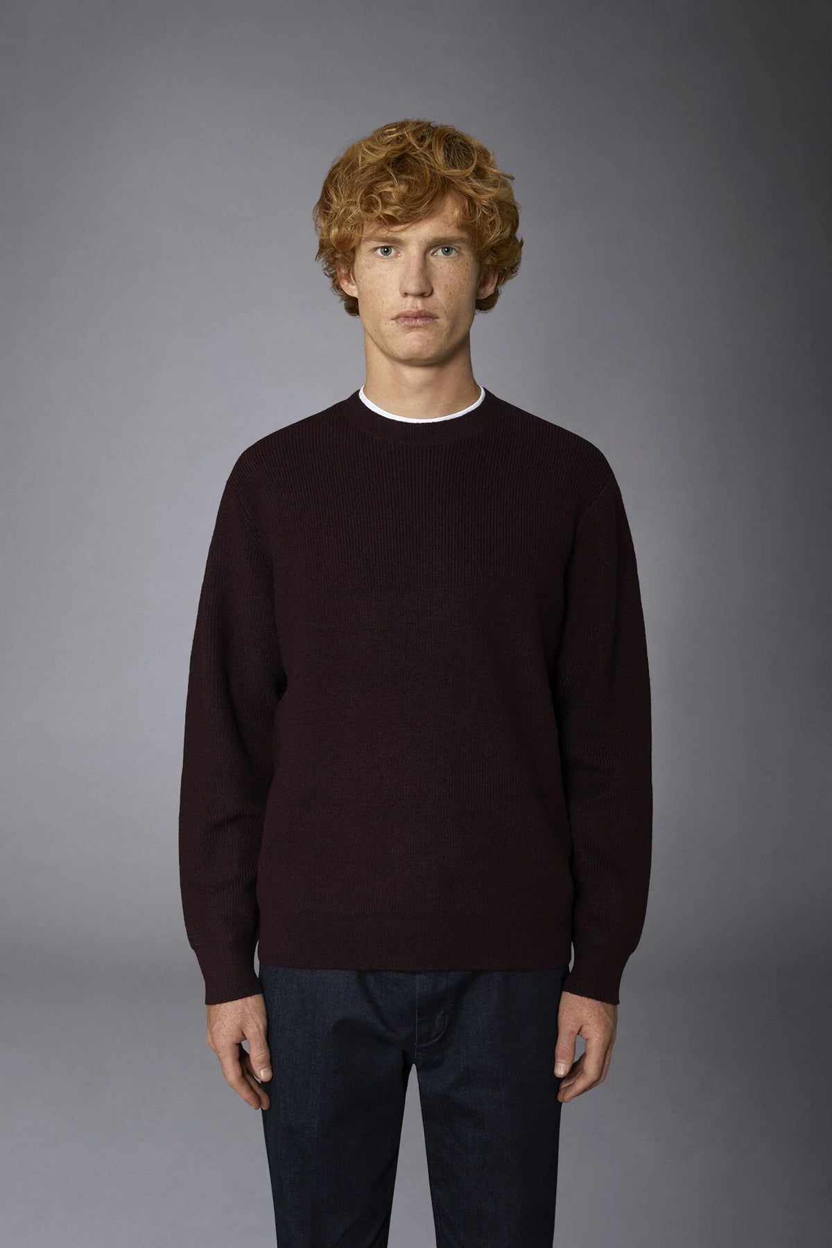Men's roundneck sweater with English rib knitting regular fit