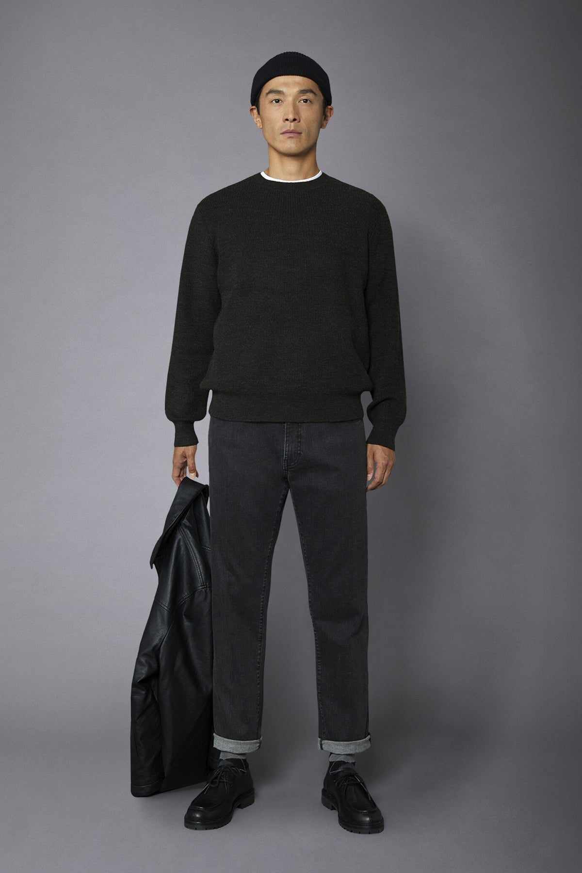 Men's roundneck sweater with English rib knitting regular fit