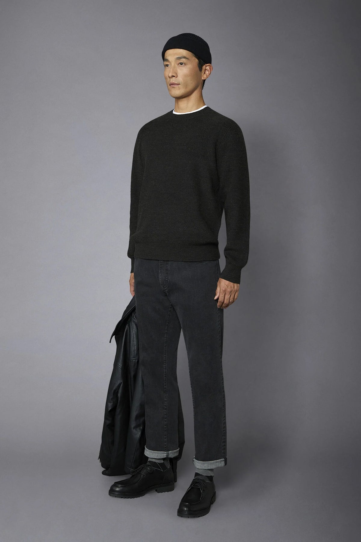 Men's roundneck sweater with English rib knitting regular fit